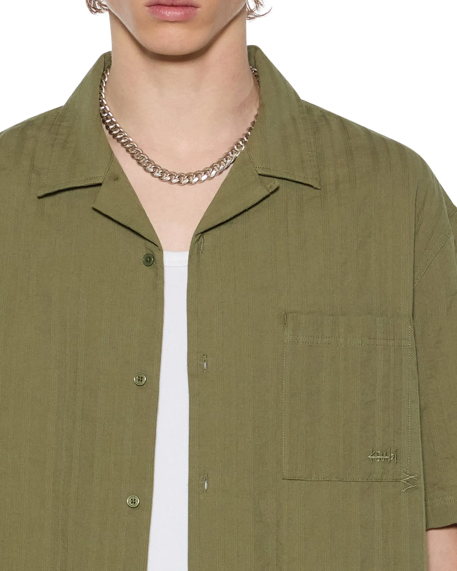 PlacketDetail 1999 DINER SS SHIRT KHAKI SweatGuard Lining