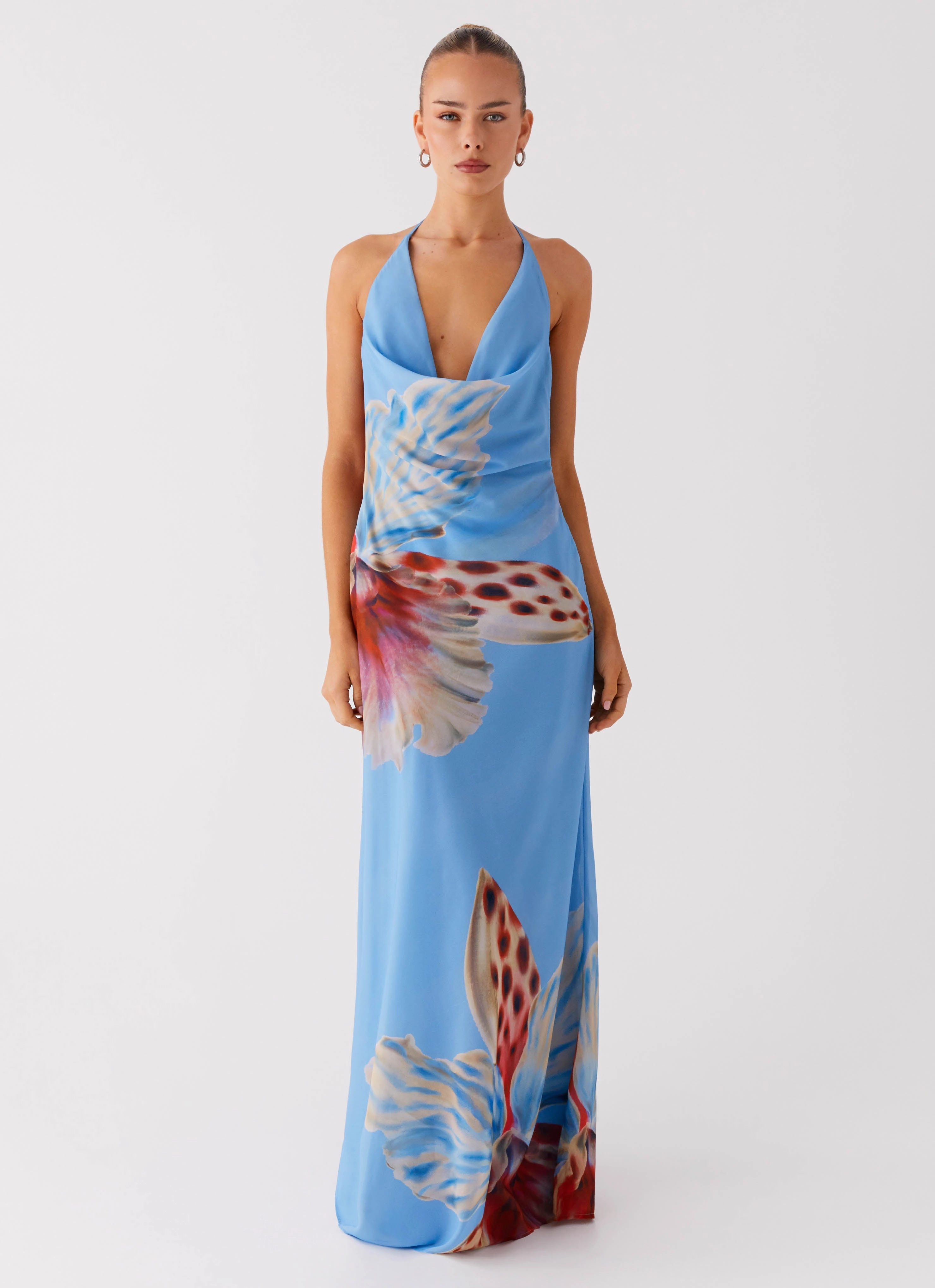 Soft Draping Tailored Wear Stars Align Cowl Maxi Dress - Deep Sea Bloom