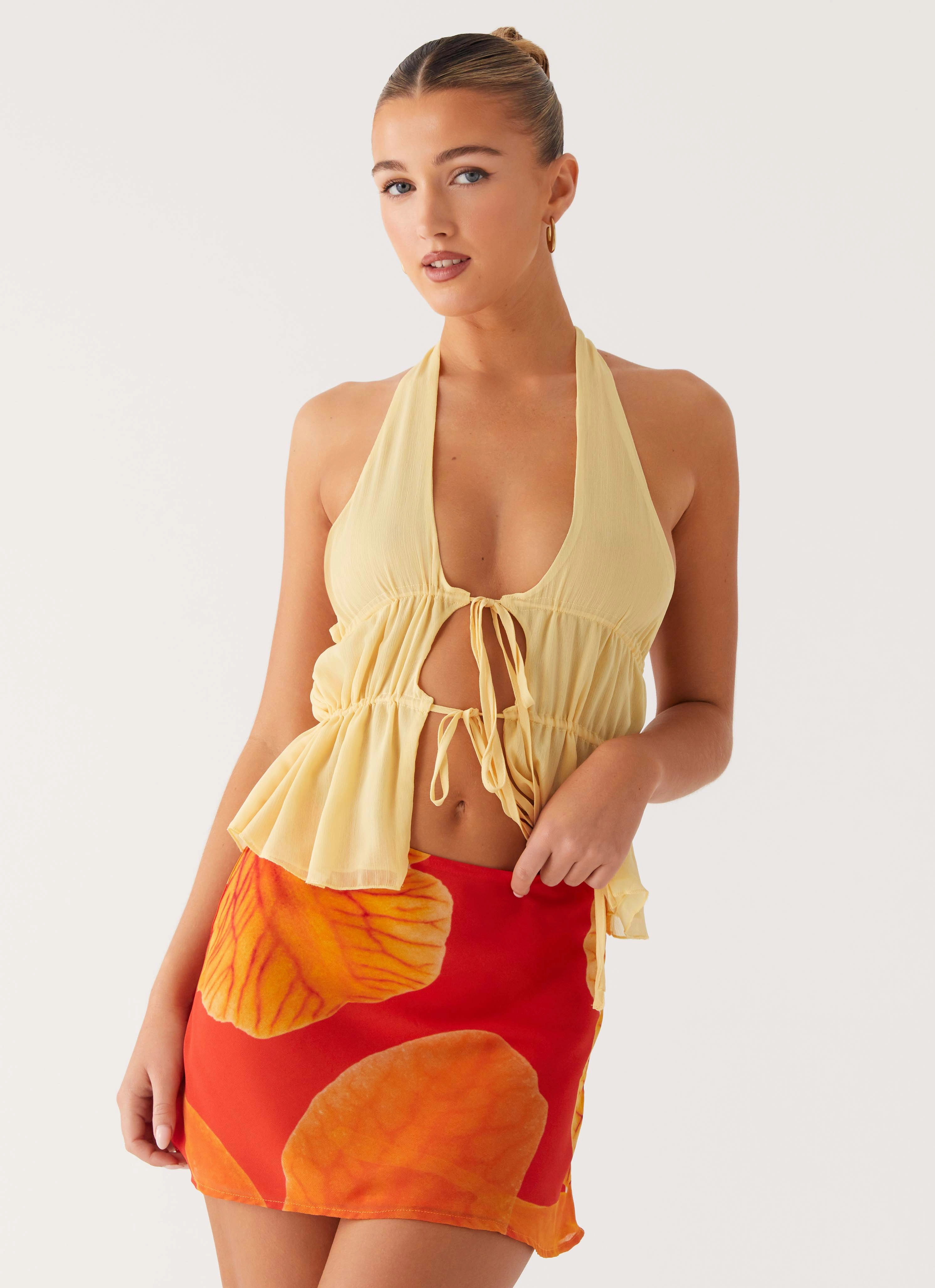 Breezy Palms Mini Skirt - Serene Orange Fashion Collab Recycled Polyester