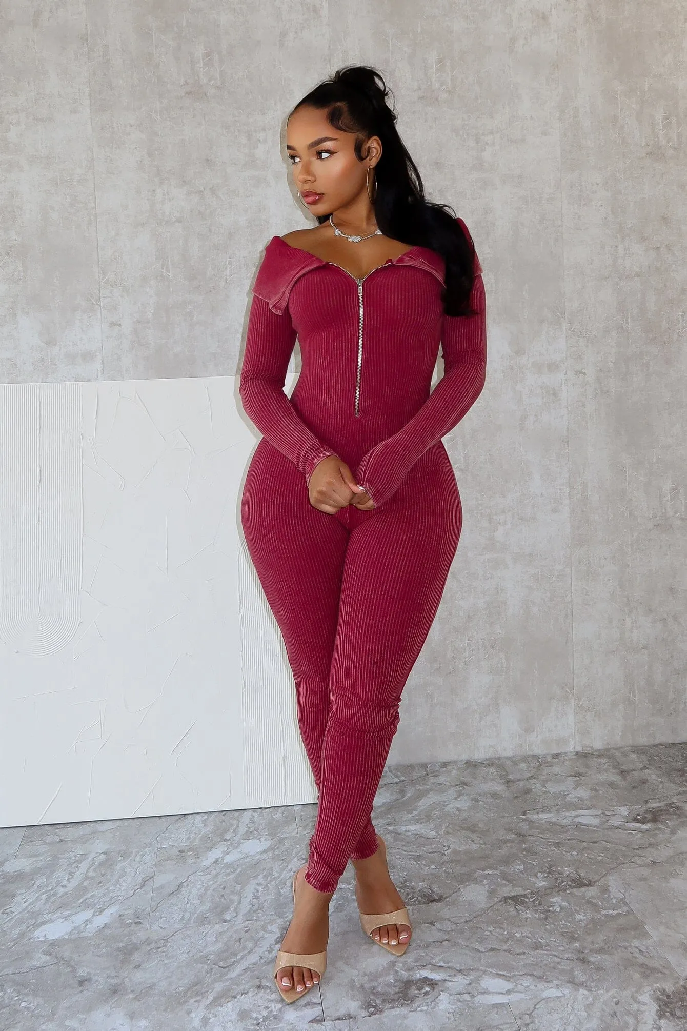 Flexible Knee Panels Aaron Mineral Washed Off Shoulder Jumpsuit
