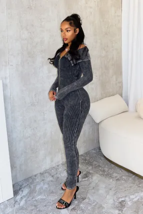 Water Repellent Coating Flexible Layer Aaron Mineral Washed Off Shoulder Jumpsuit