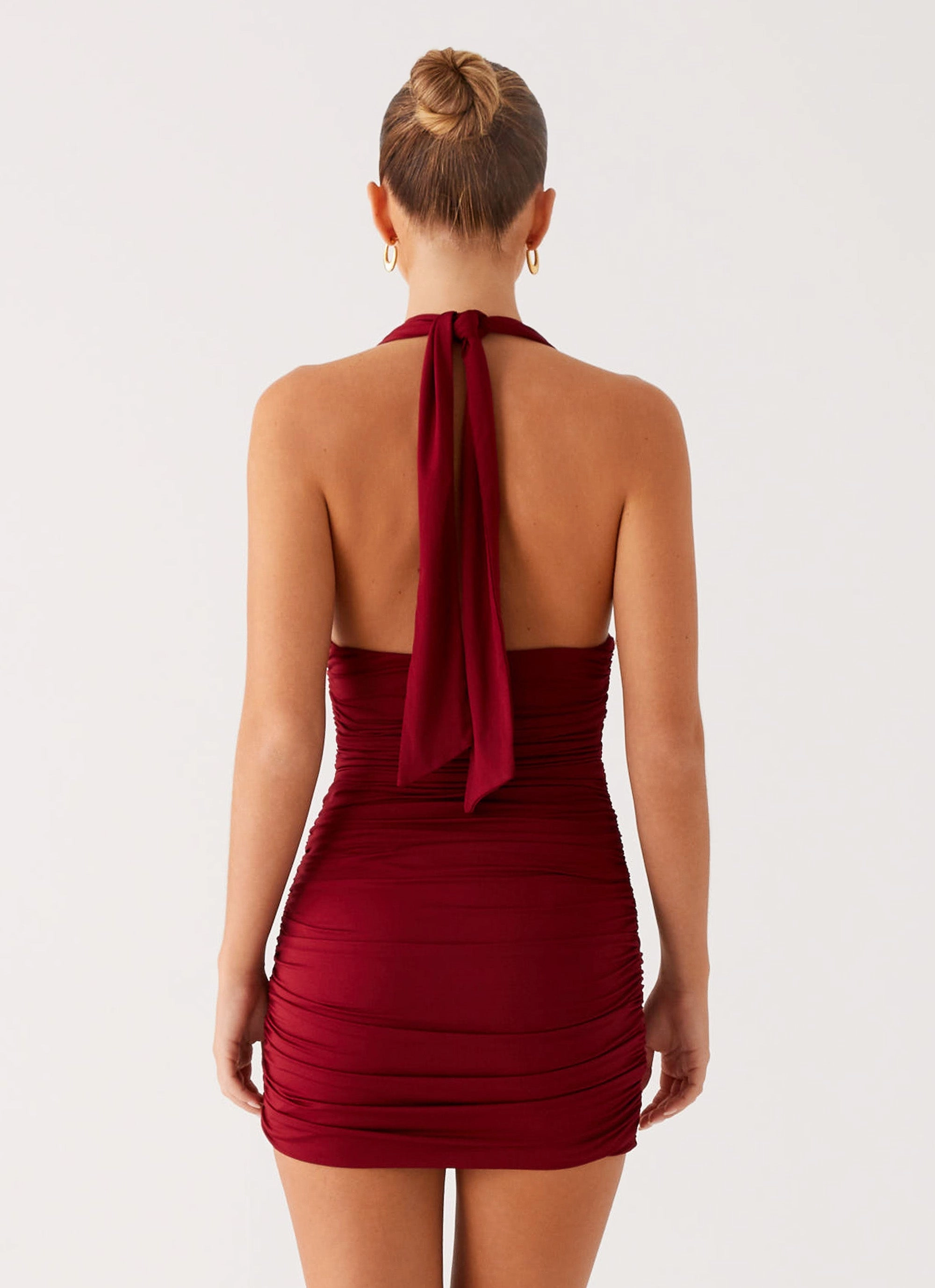 skin friendly Abelia Halter Mini Dress - Maroon