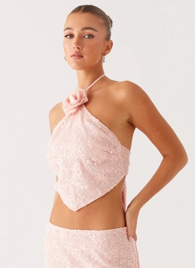 Airflow Vents Queenie Sequin Halter Top - Pink