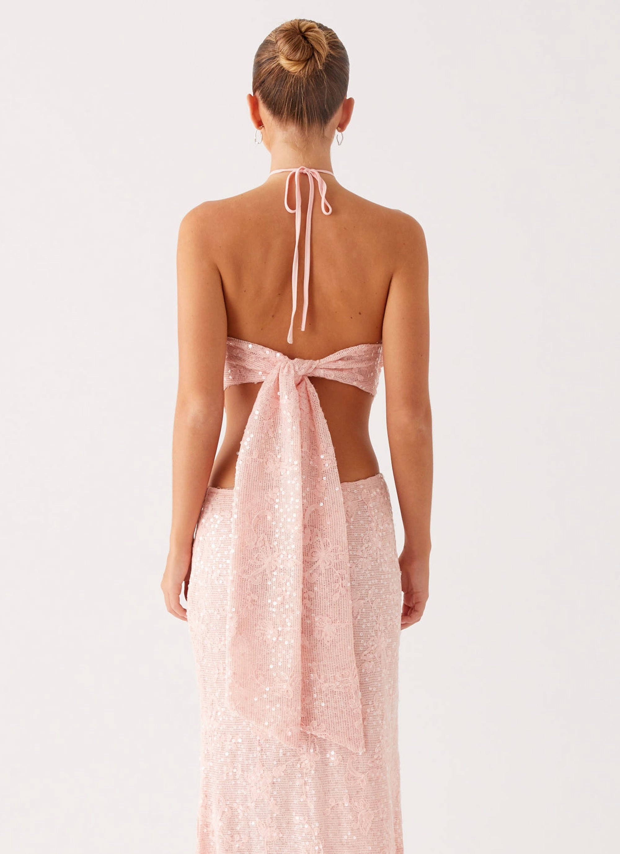 Queenie Sequin Halter Top - Pink Tunic top Non Chafing Side Seams