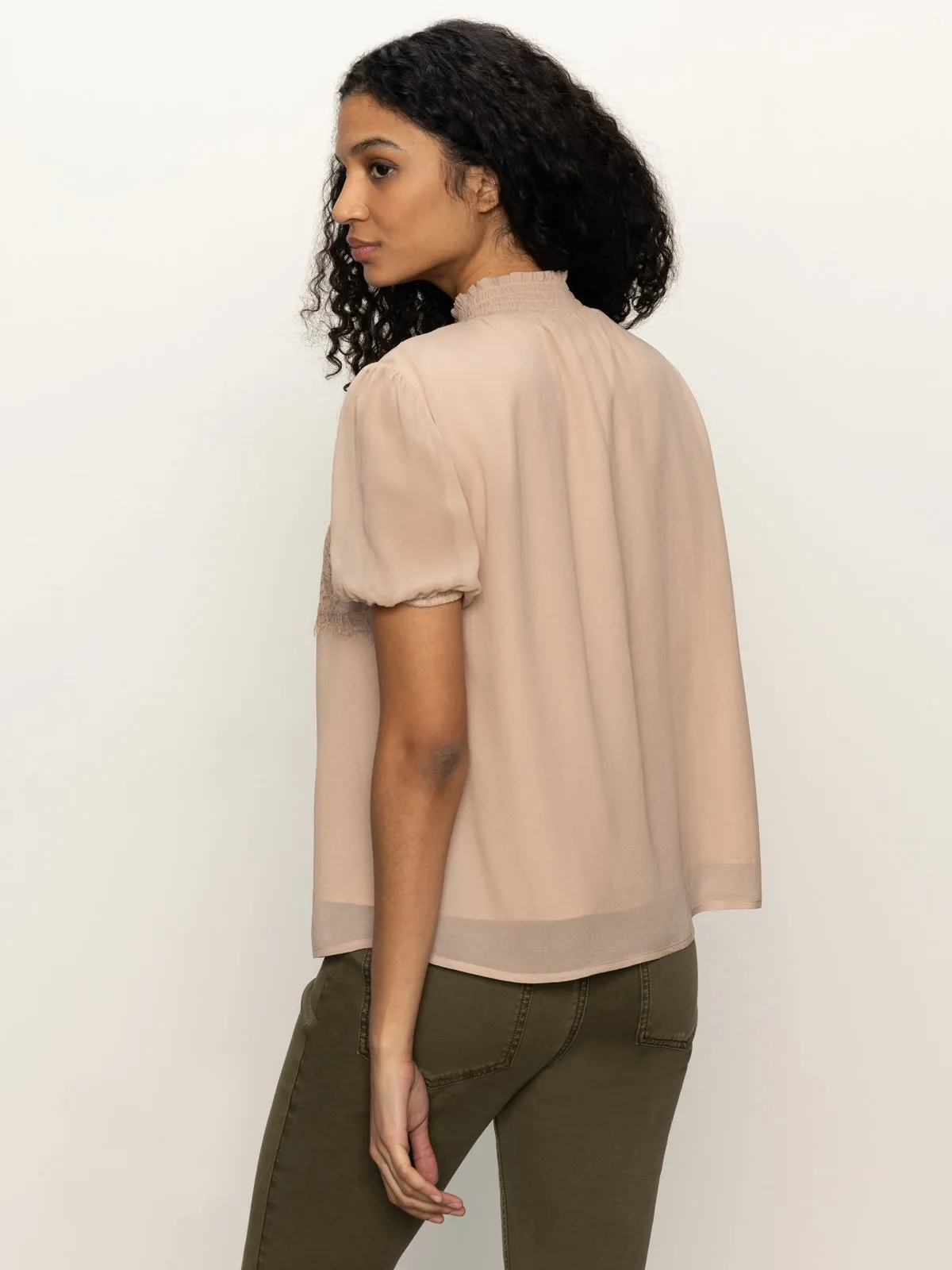 DurableCollarStays Sweet Romance Lace Top Fawn