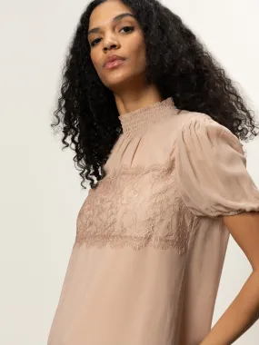 Sweet Romance Lace Top Fawn HighNeckCut