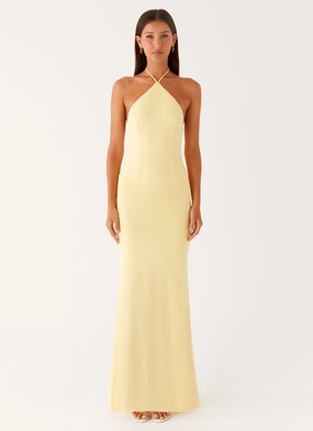 Red-Carpet Perfect Look Fiesta Halter Maxi Dress - Sunny Yellow