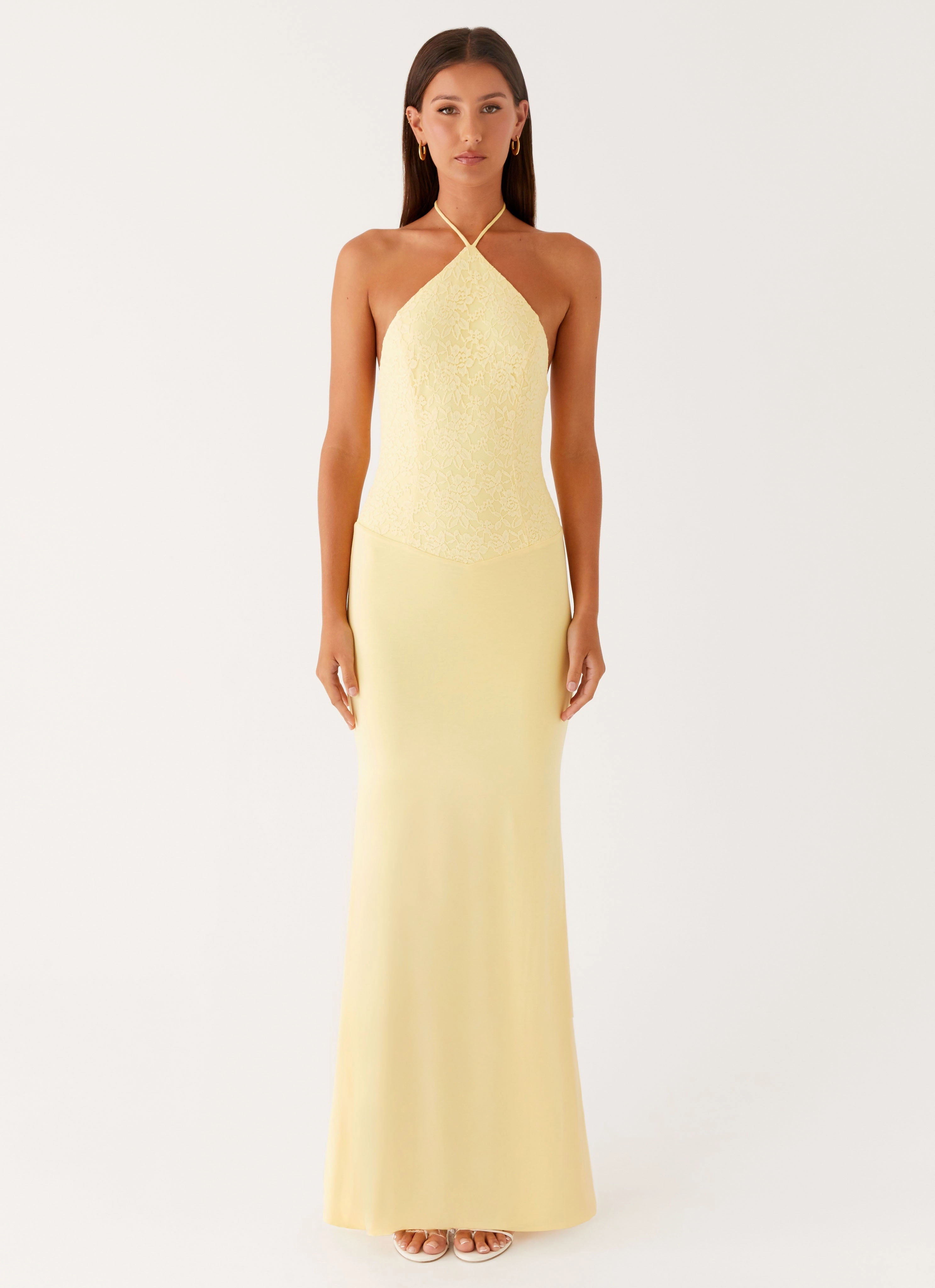 Fiesta Halter Maxi Dress - Sunny Yellow Sweet Mood Draped Silhouette
