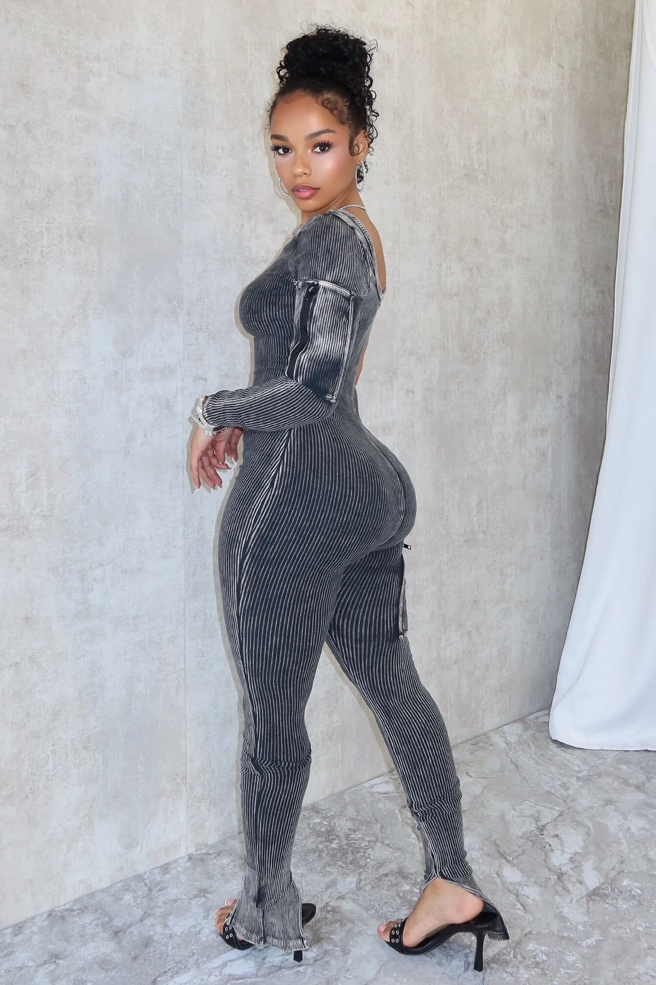 Vision Of You Mineral Washed Jumpsuit Thermal Lining Structured Hemline