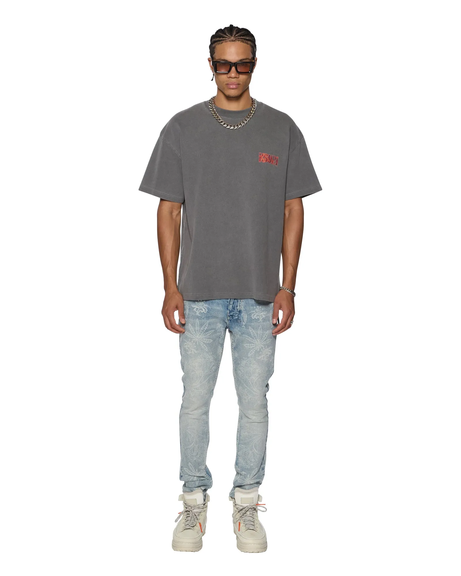 Double Layered Hood Assembly Contrast Stitching Adjustable Tabs KICKSTART EKCESS SS TEE CHARCOAL