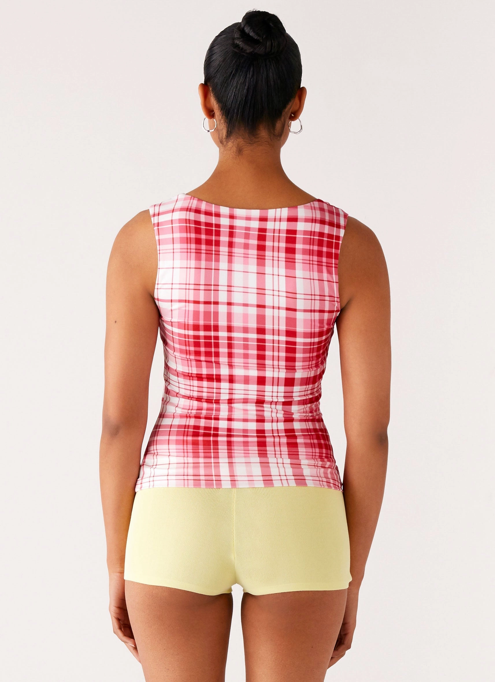Sporty Blouse No Drama Strap Top - Pink Check
