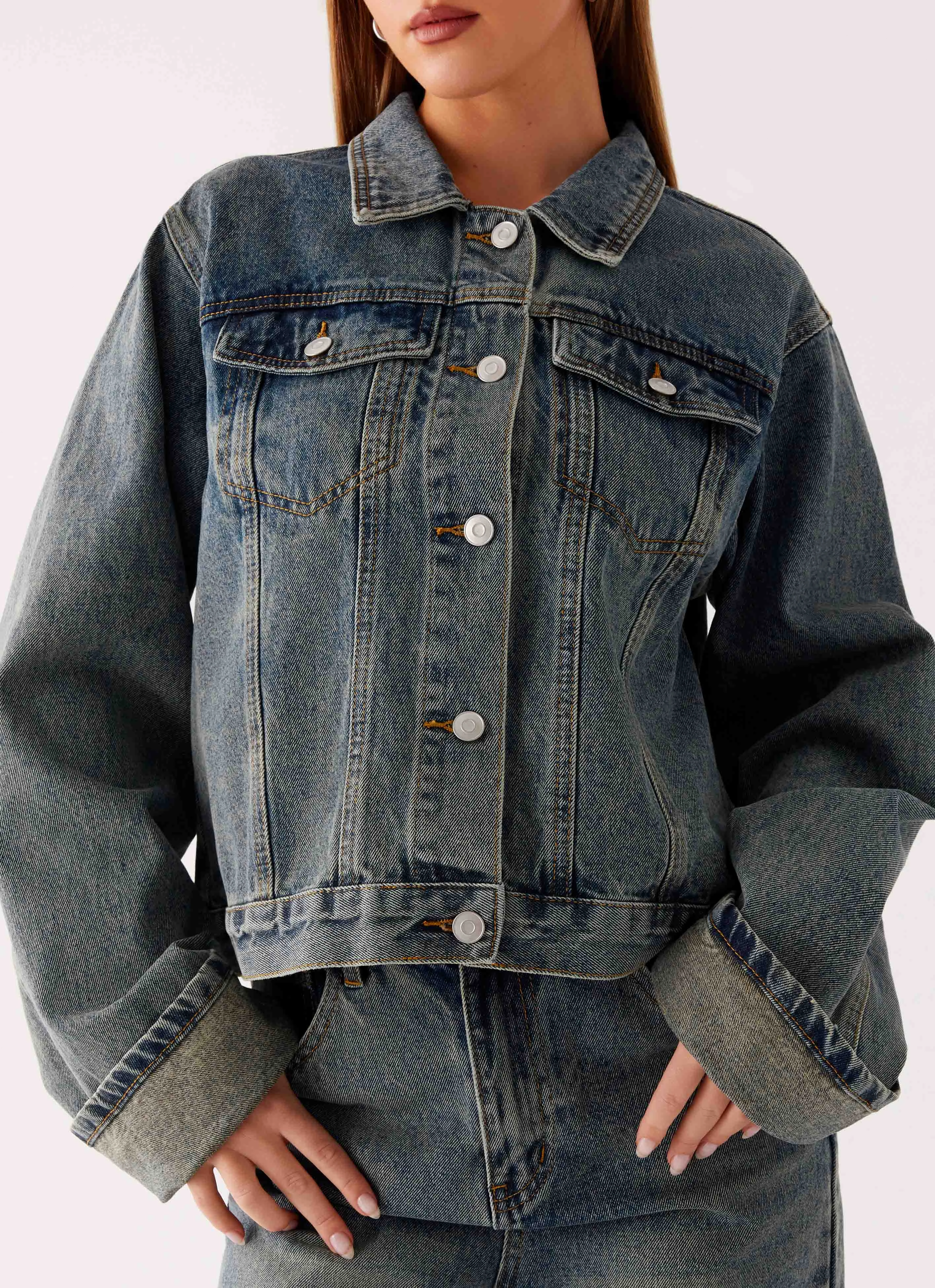 All-Weather Comfort Dirt Repellent Surface Back Again Oversized Denim Jacket - Dirty Wash