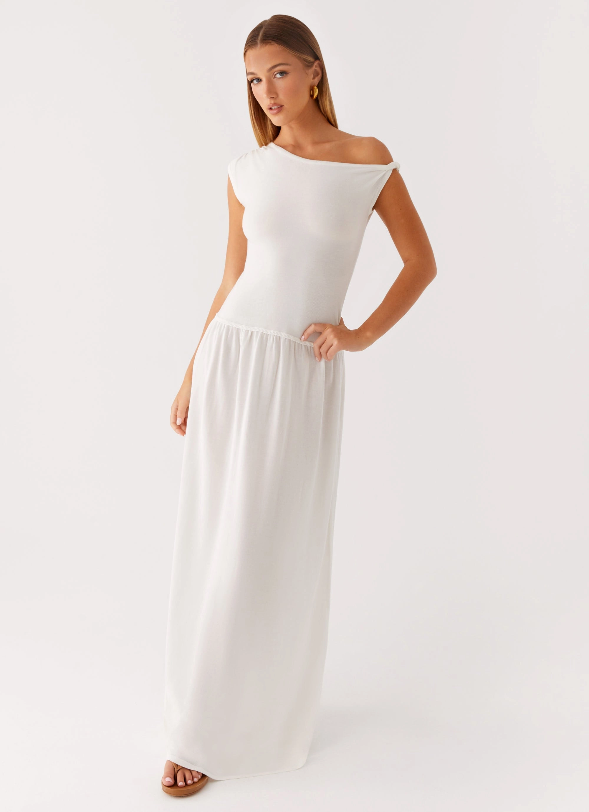 Ardella One Shoulder Maxi Dress - Ivory Non-Iron Versatile Comfort