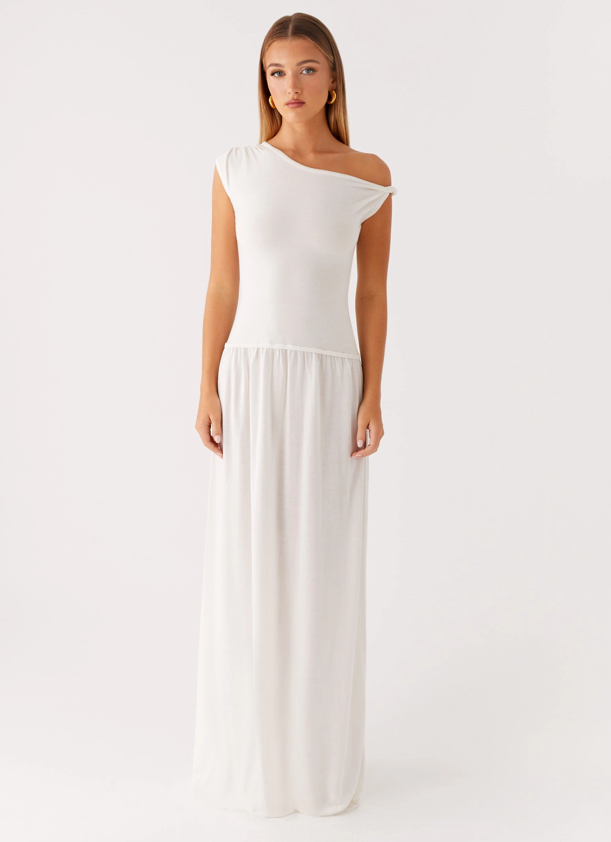 Ardella One Shoulder Maxi Dress - Ivory Trend Appeal Pleated-Skirt