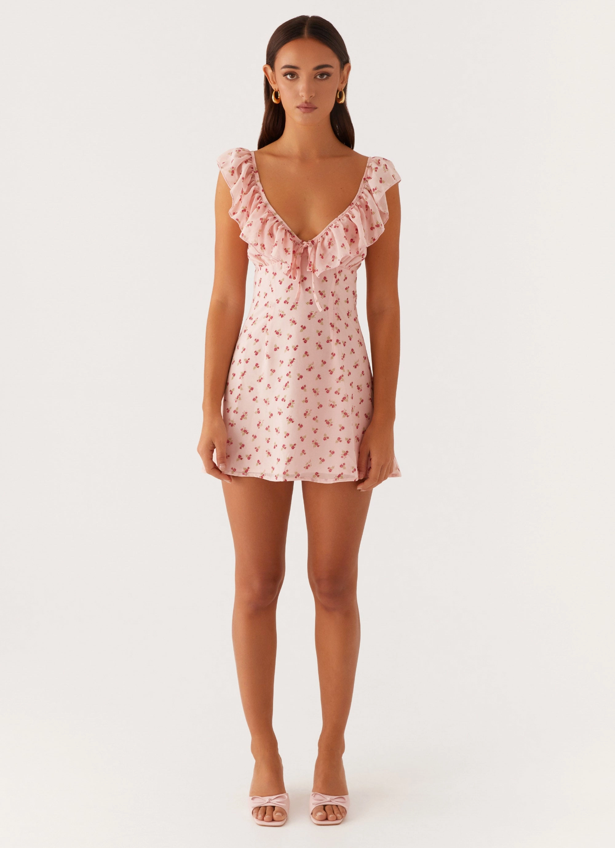 Adrina Ruffle Mini Dress - Pink Flower Seasonal Must Have