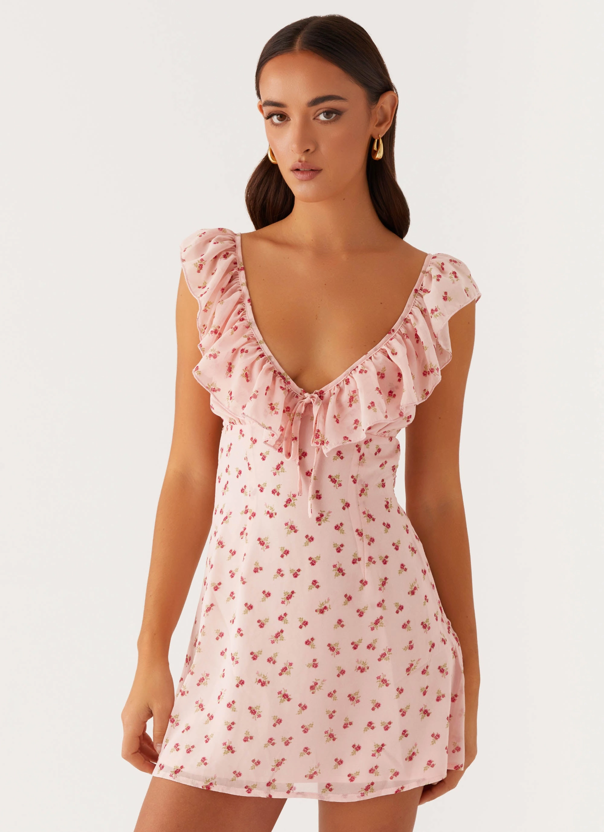 Style Fusion Adrina Ruffle Mini Dress - Pink Flower