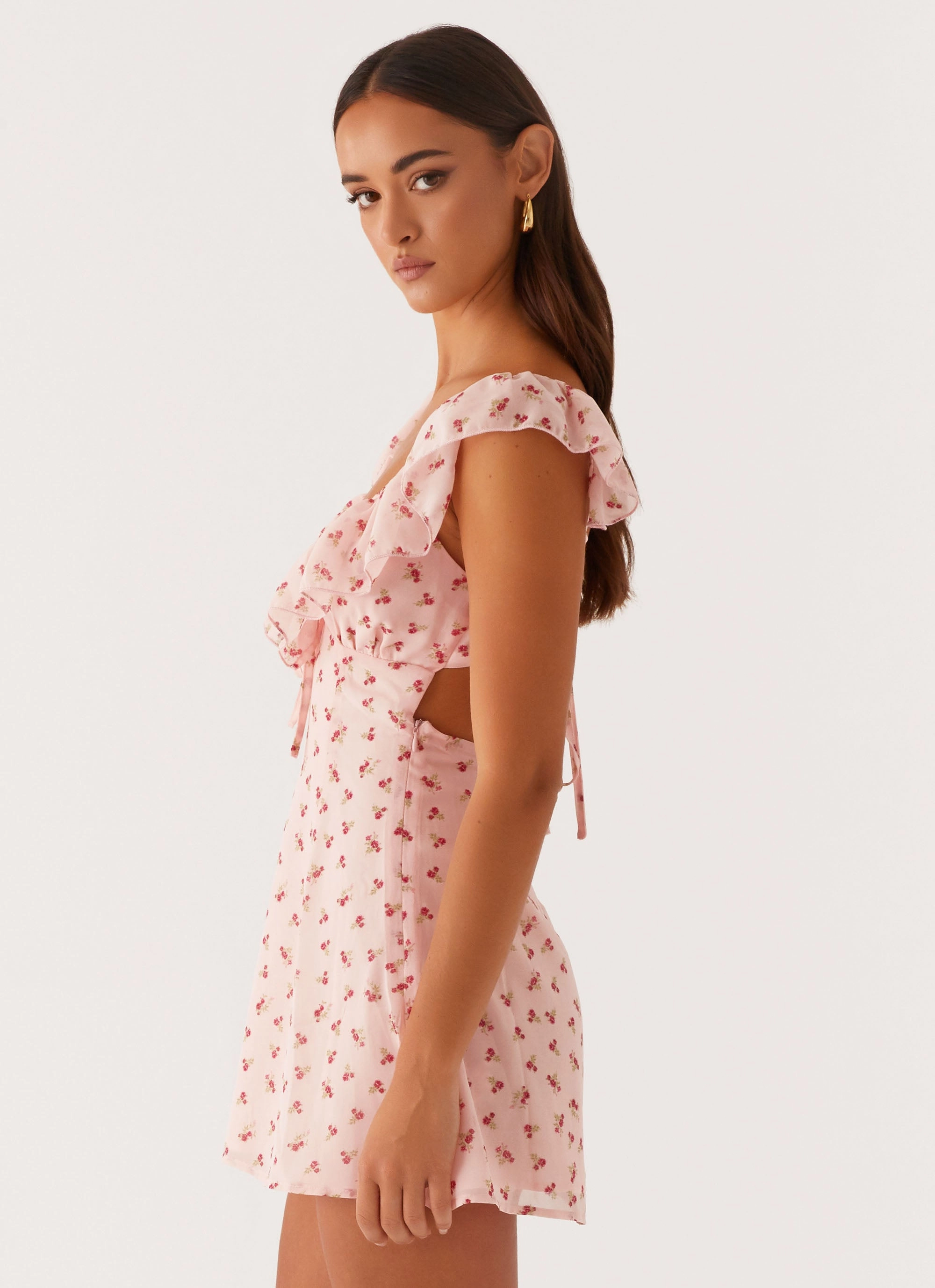 Bold Edge Wearable Art Adrina Ruffle Mini Dress - Pink Flower