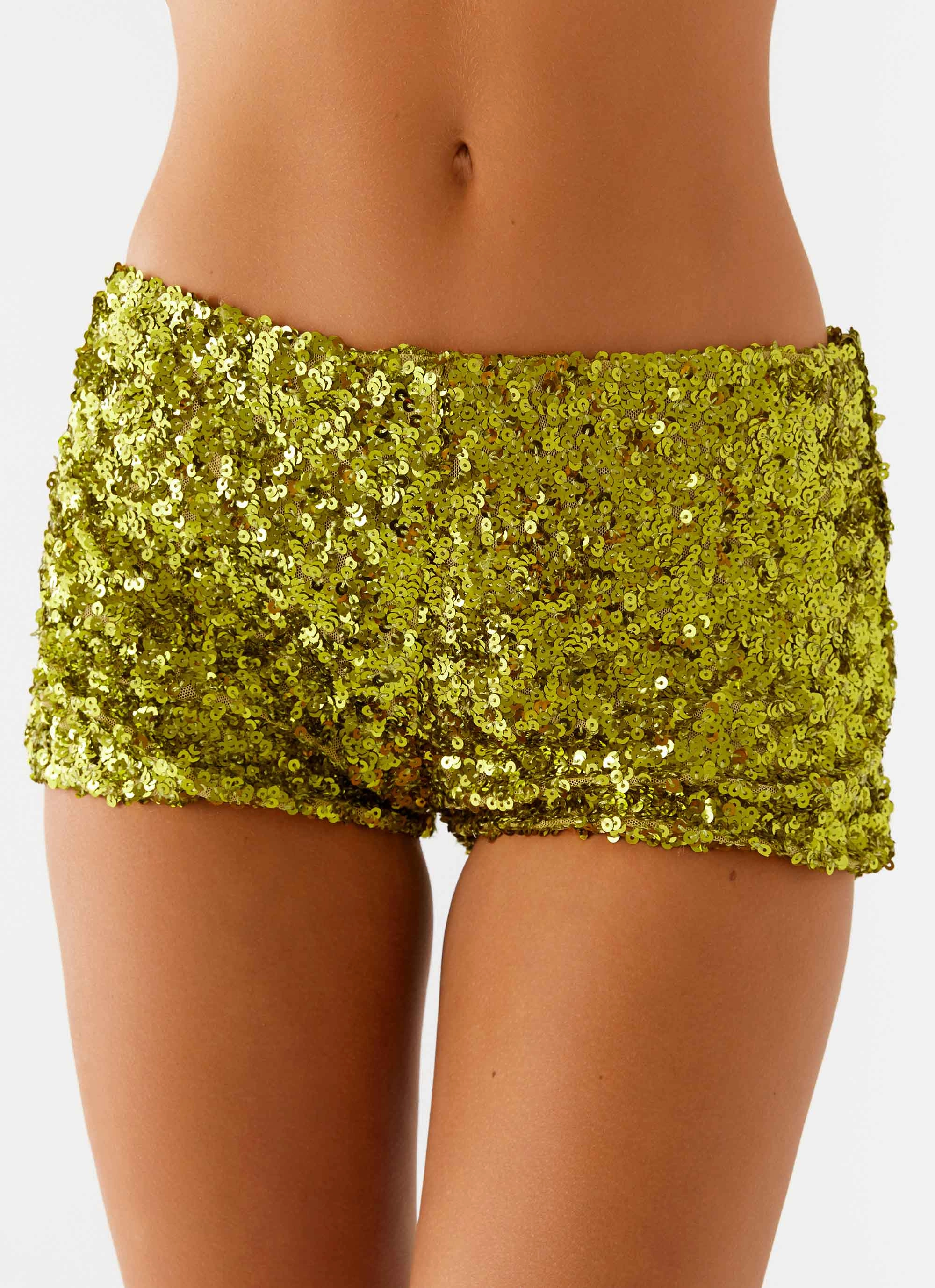 Perfect Design After Midnight Low Rise Sequin Mini Shorts - Olive
