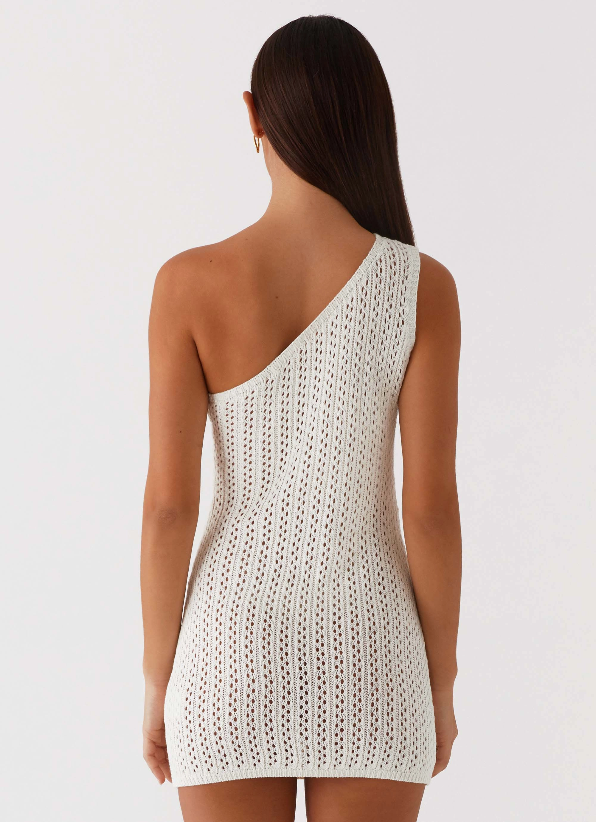 Clean Cut Abrasion resistant Afterglow One Shoulder Crochet Mini Dress - Ivory
