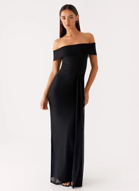 Aileen Maxi Dress - Black Noble Glow Glossy Detail