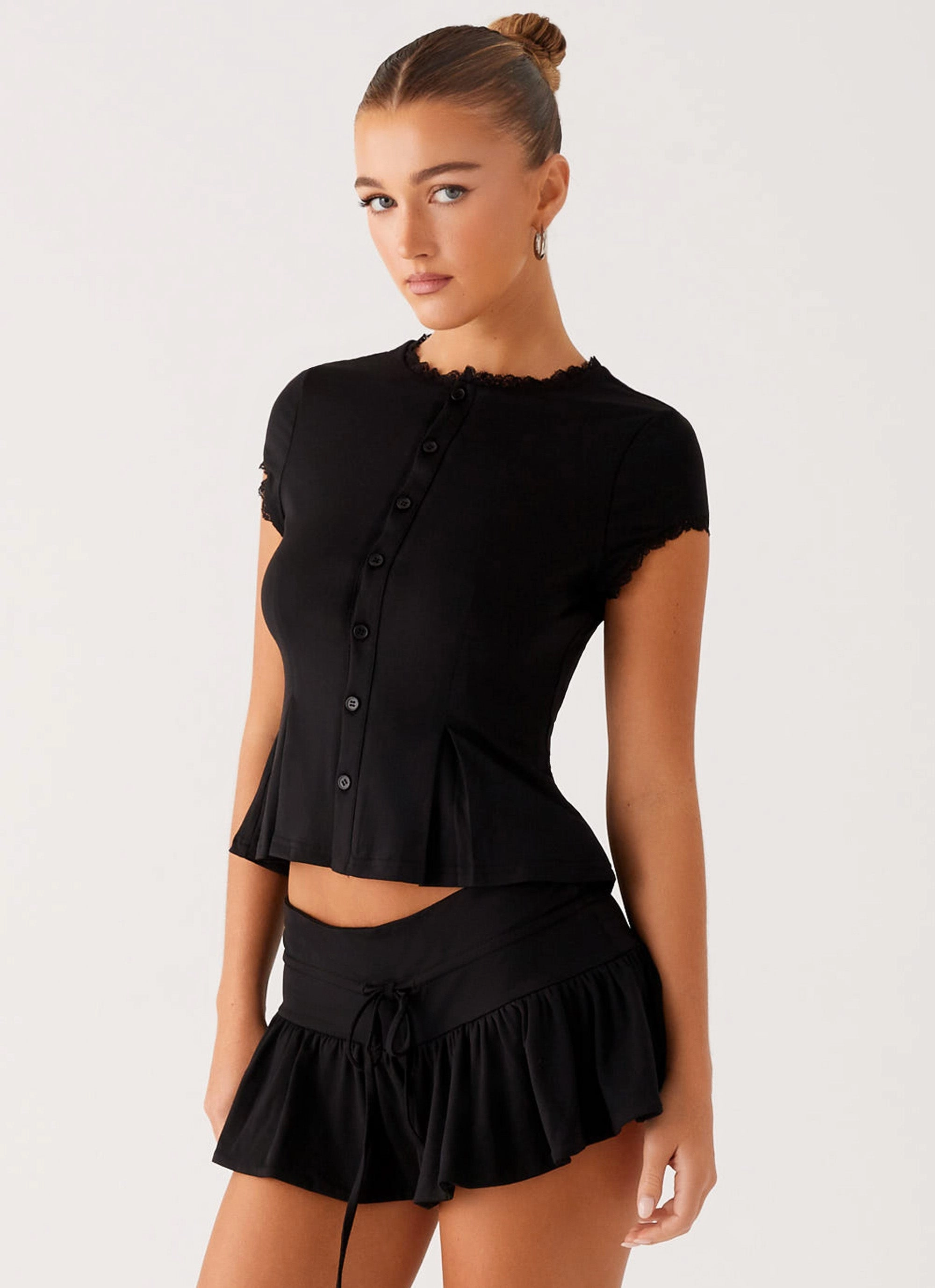 AntiPillTreatment Landon Button Up Top - Black