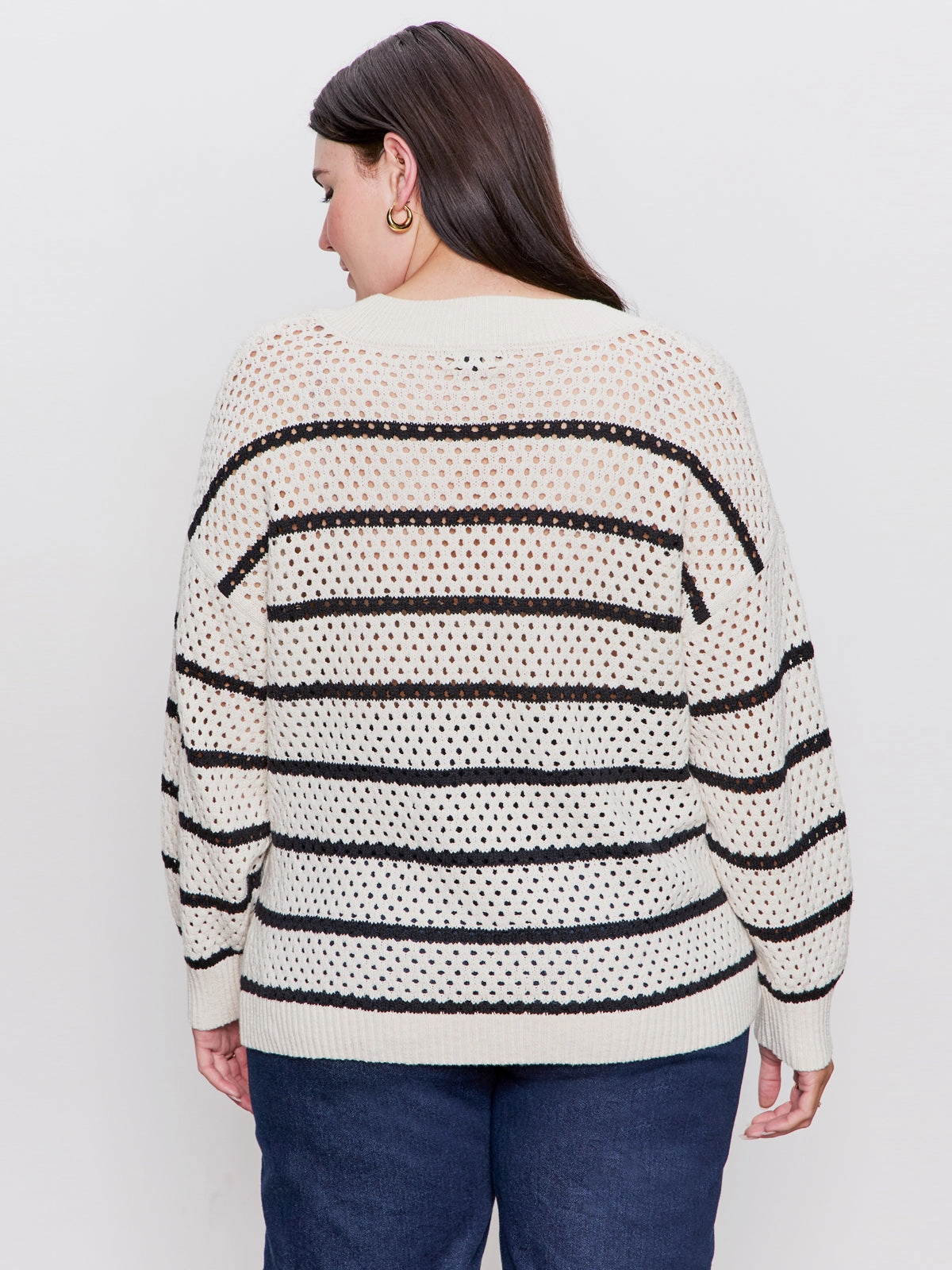 Airy Openwork Sweater Chalk Black Stripe Extended Sizing Modern Silhouette ReflectiveAccents