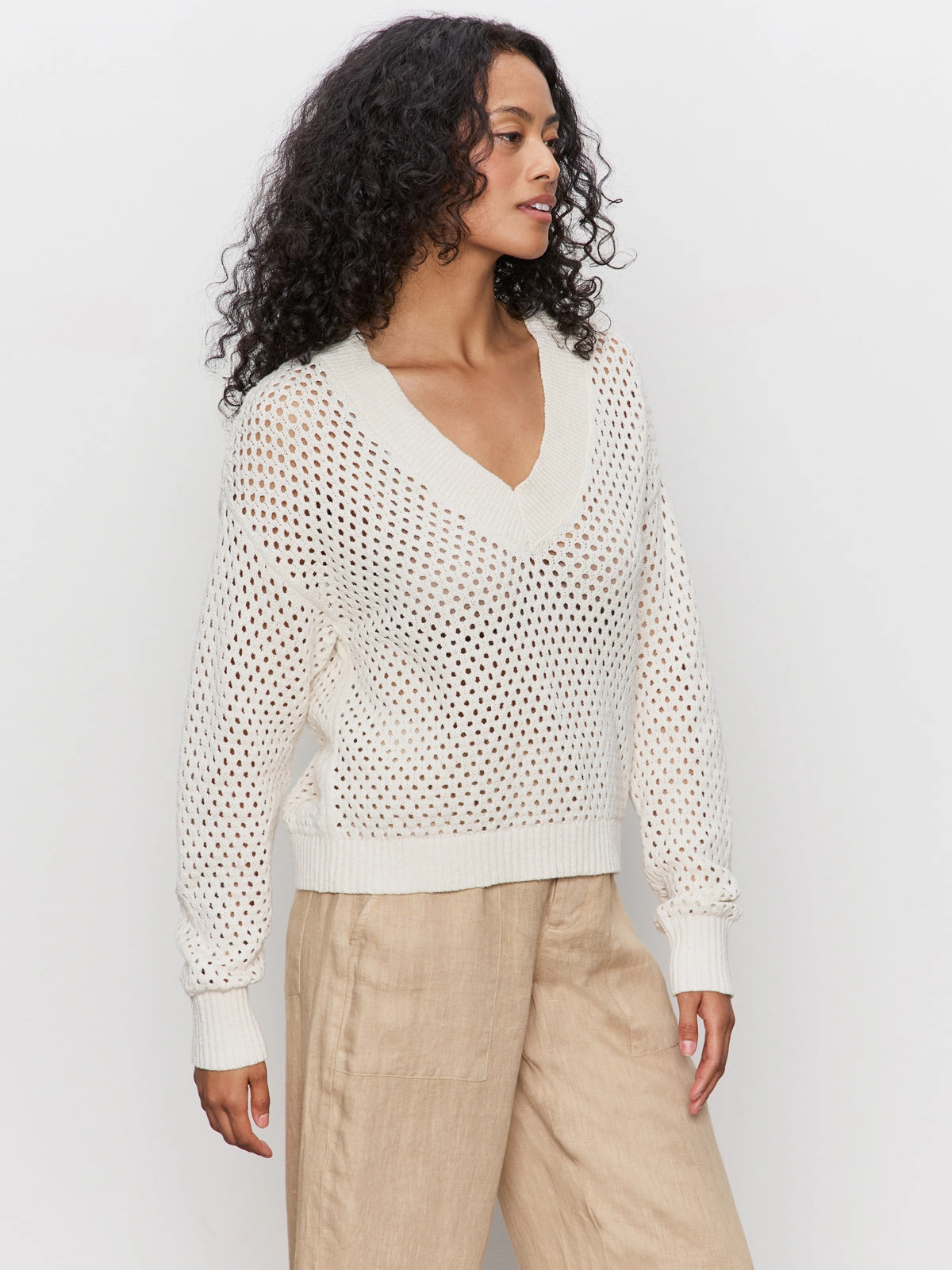 Hidden Zipper Airy Openwork Sweater Macrame