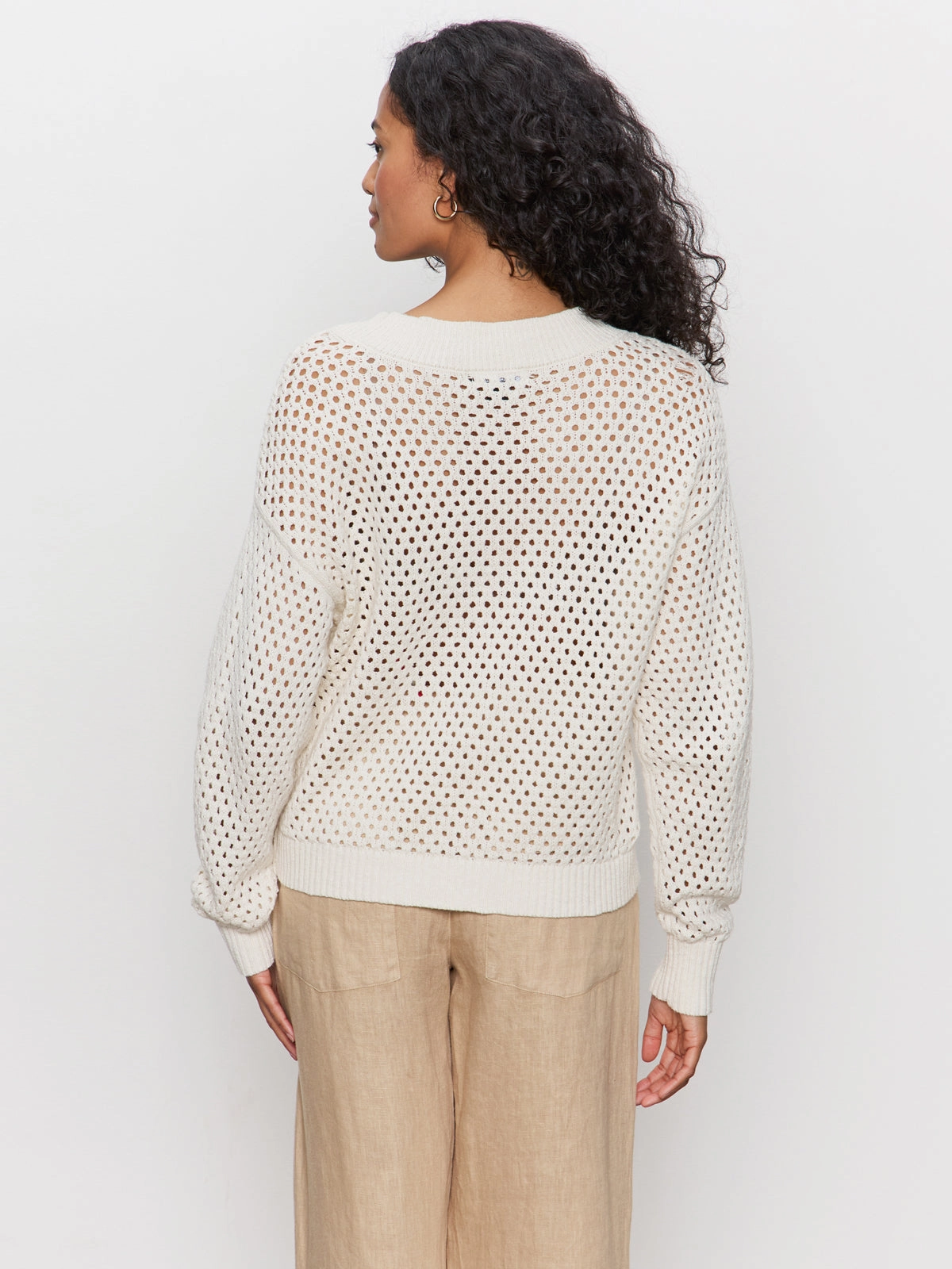 Airy Openwork Sweater Macrame Wrinkle Resistant Finish NonFadeFinish