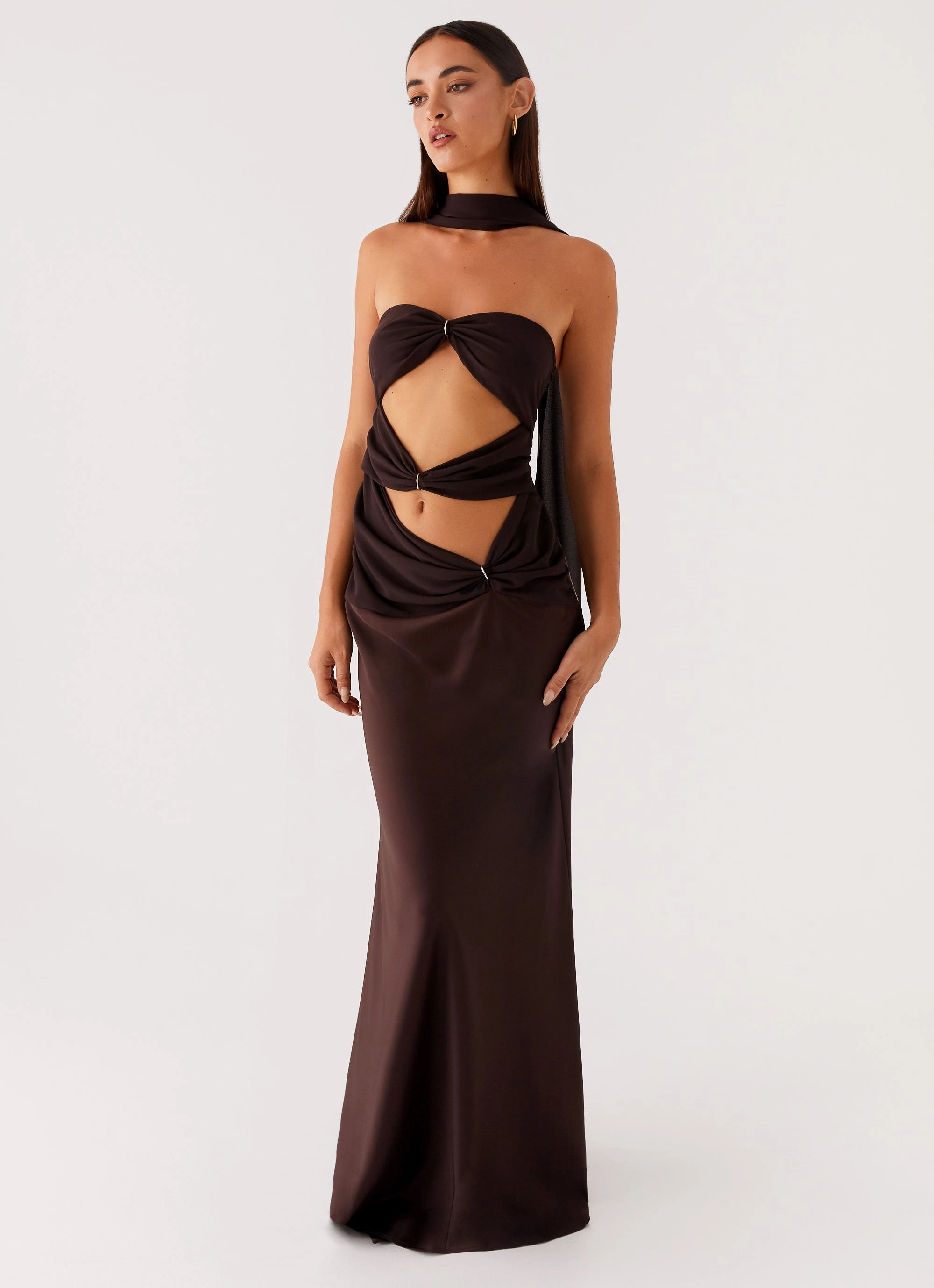 Alaine Scarf Maxi Dress - Dark Chocolate Sleek Cut Multipurpose