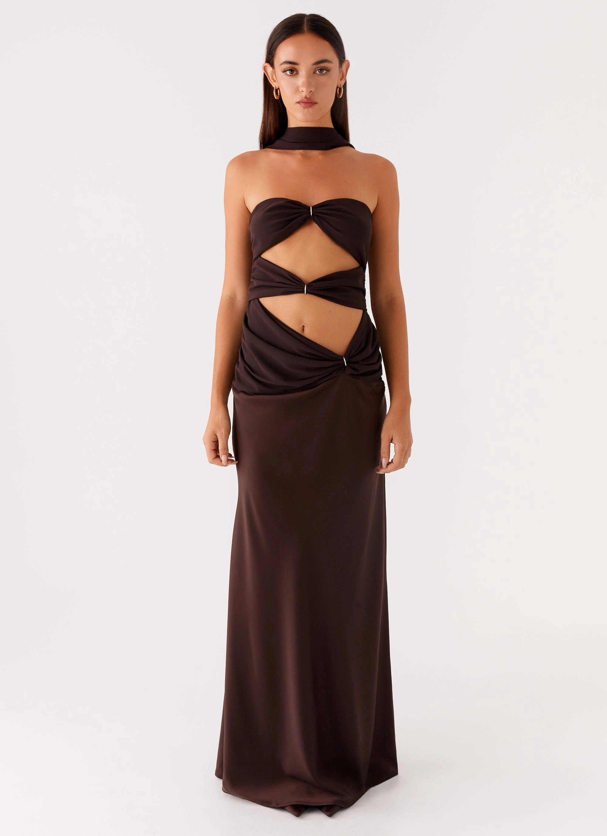 Quick Glam Fashion Layers Alaine Scarf Maxi Dress - Dark Chocolate