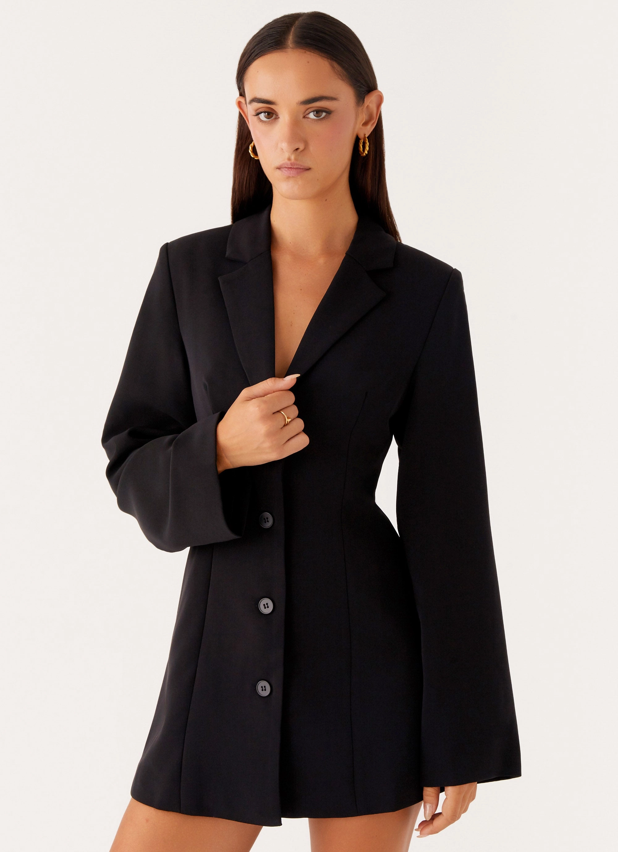 Albi Fitted Blazer Mini Dress - Black Non Slip Waist