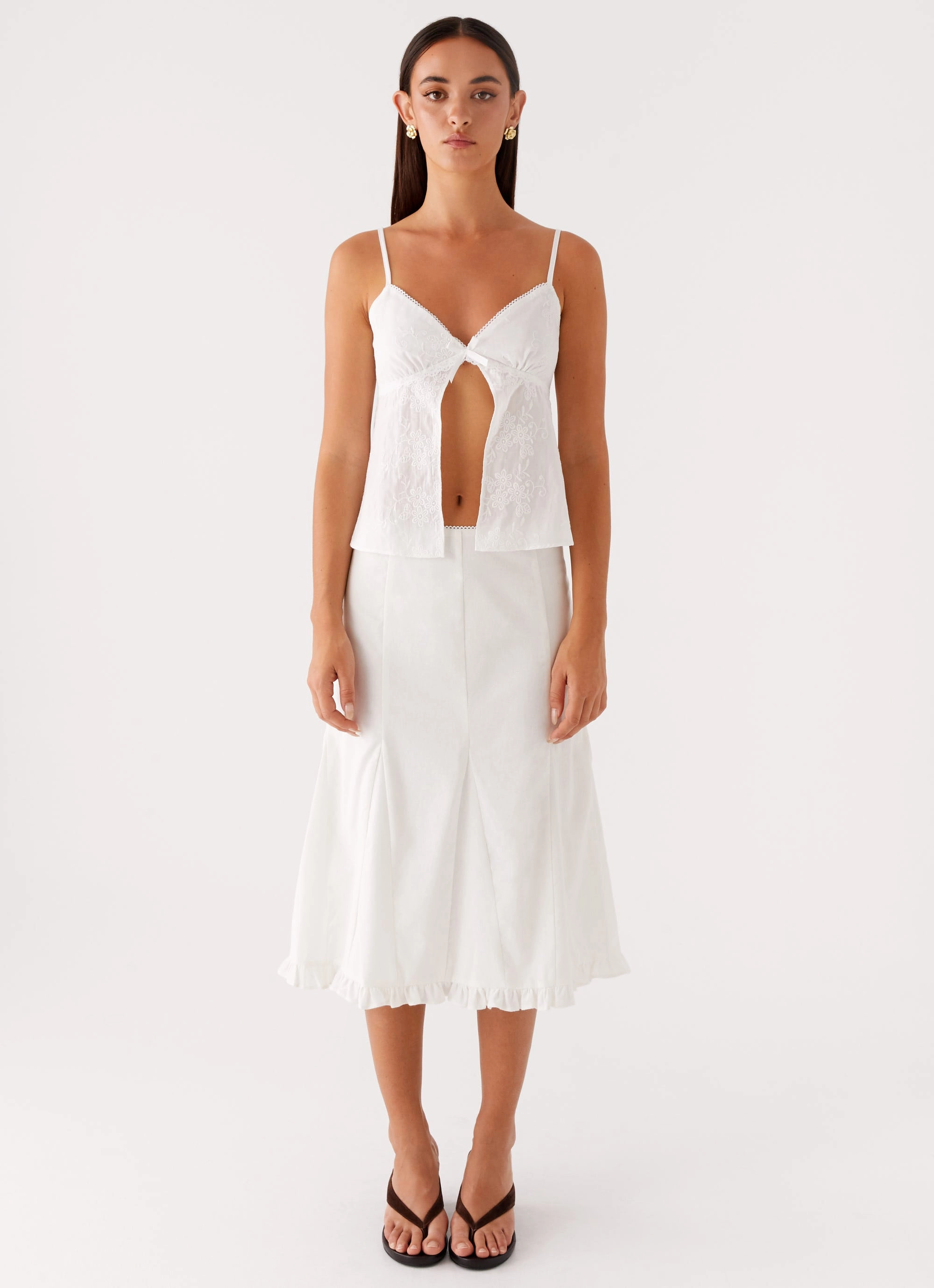 Alec Midi Skirt - White Texture Play