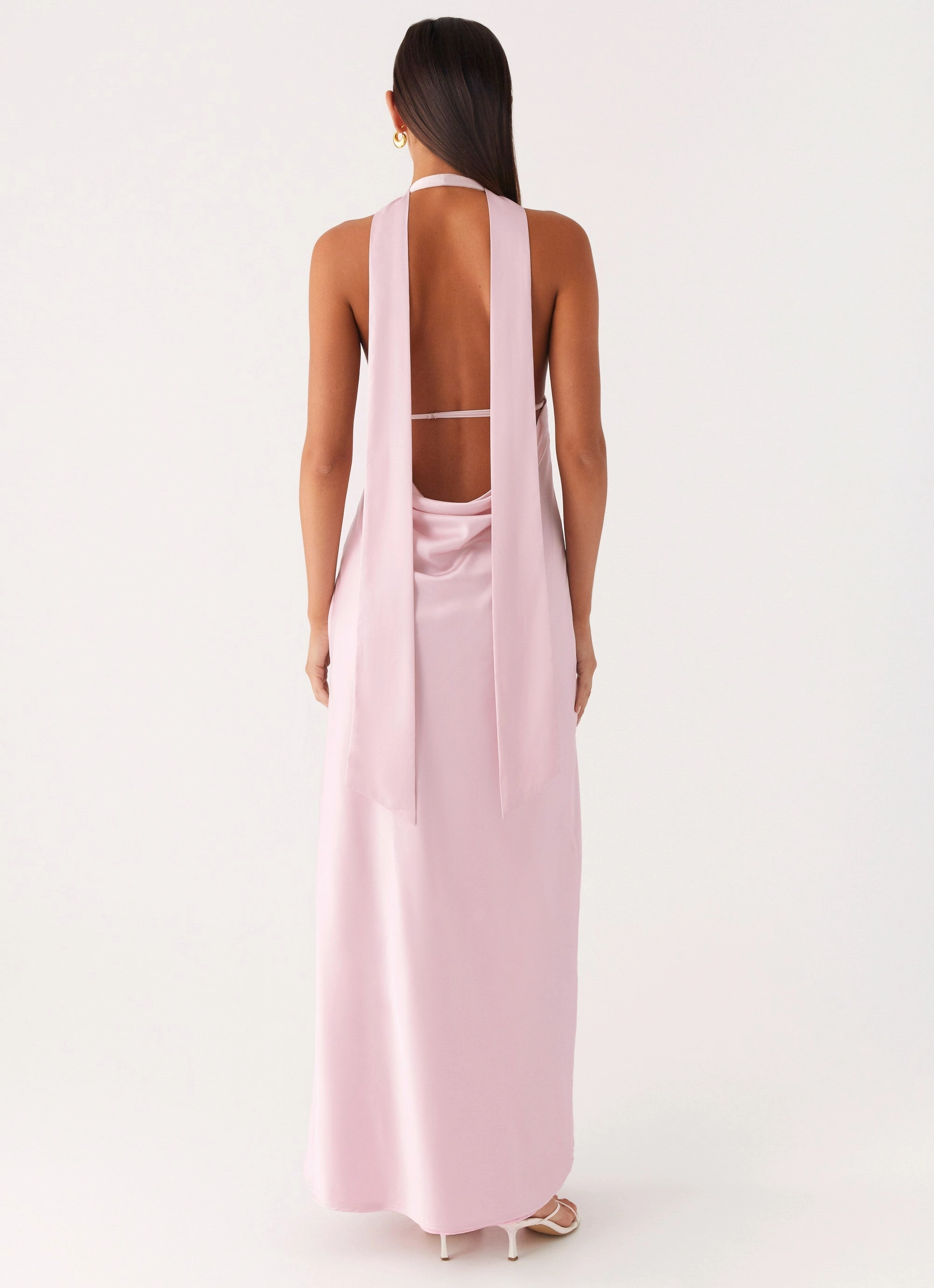 Perfectly Crafted Event Perfect Alicia Satin Halter Maxi Dress - Baby Pink