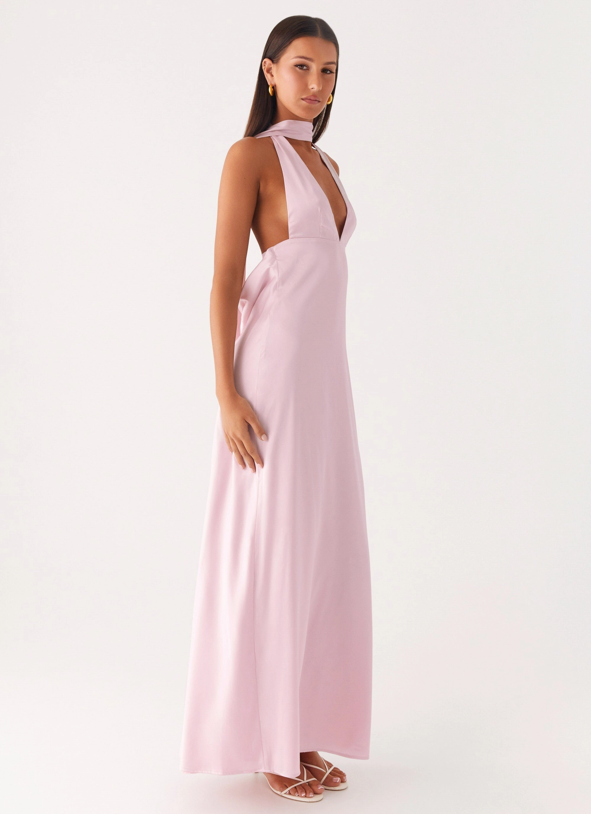 Alicia Satin Halter Maxi Dress - Baby Pink MoistureWickingTechnology