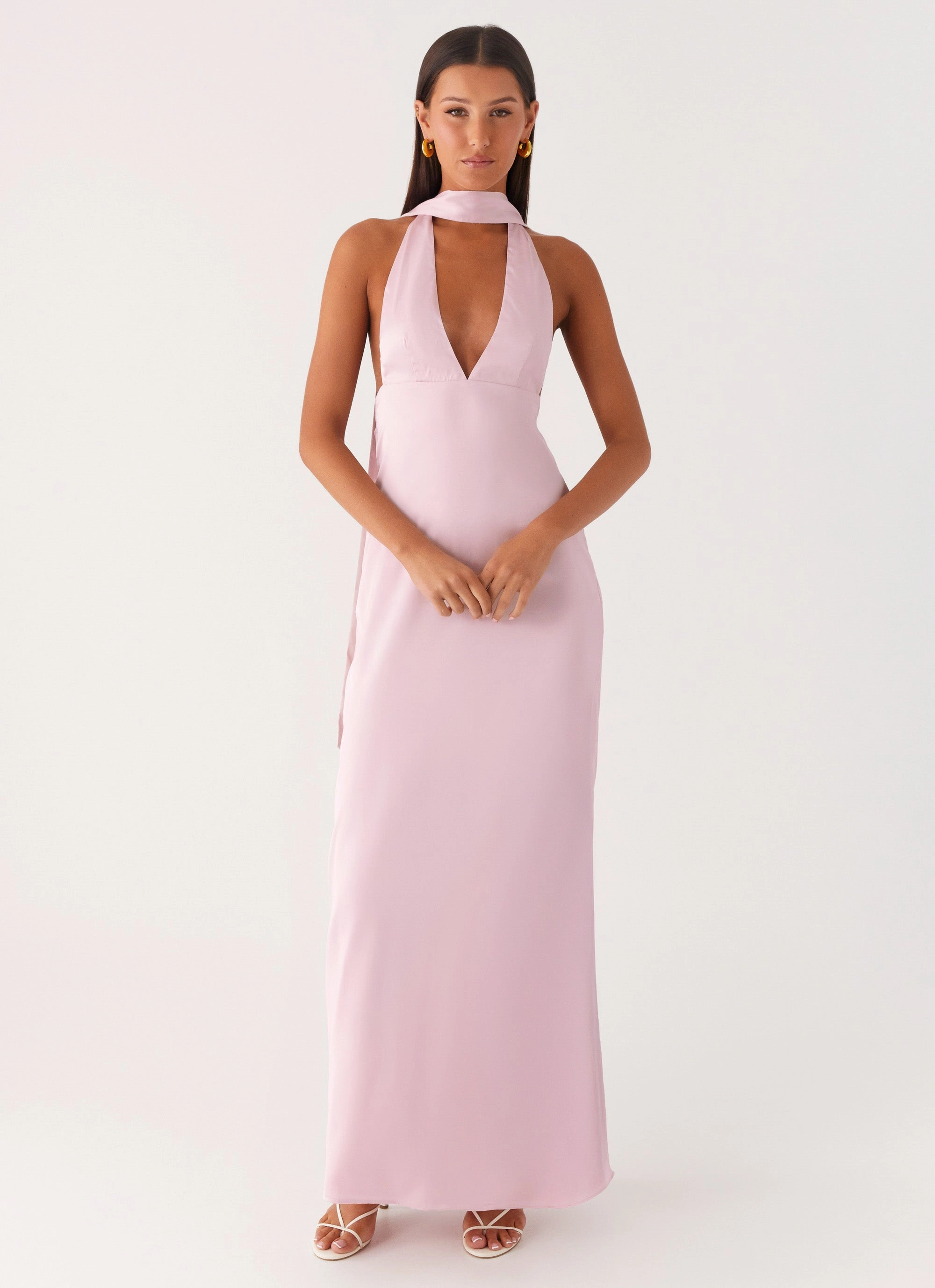 Shore Time Bright Mood Alicia Satin Halter Maxi Dress - Baby Pink