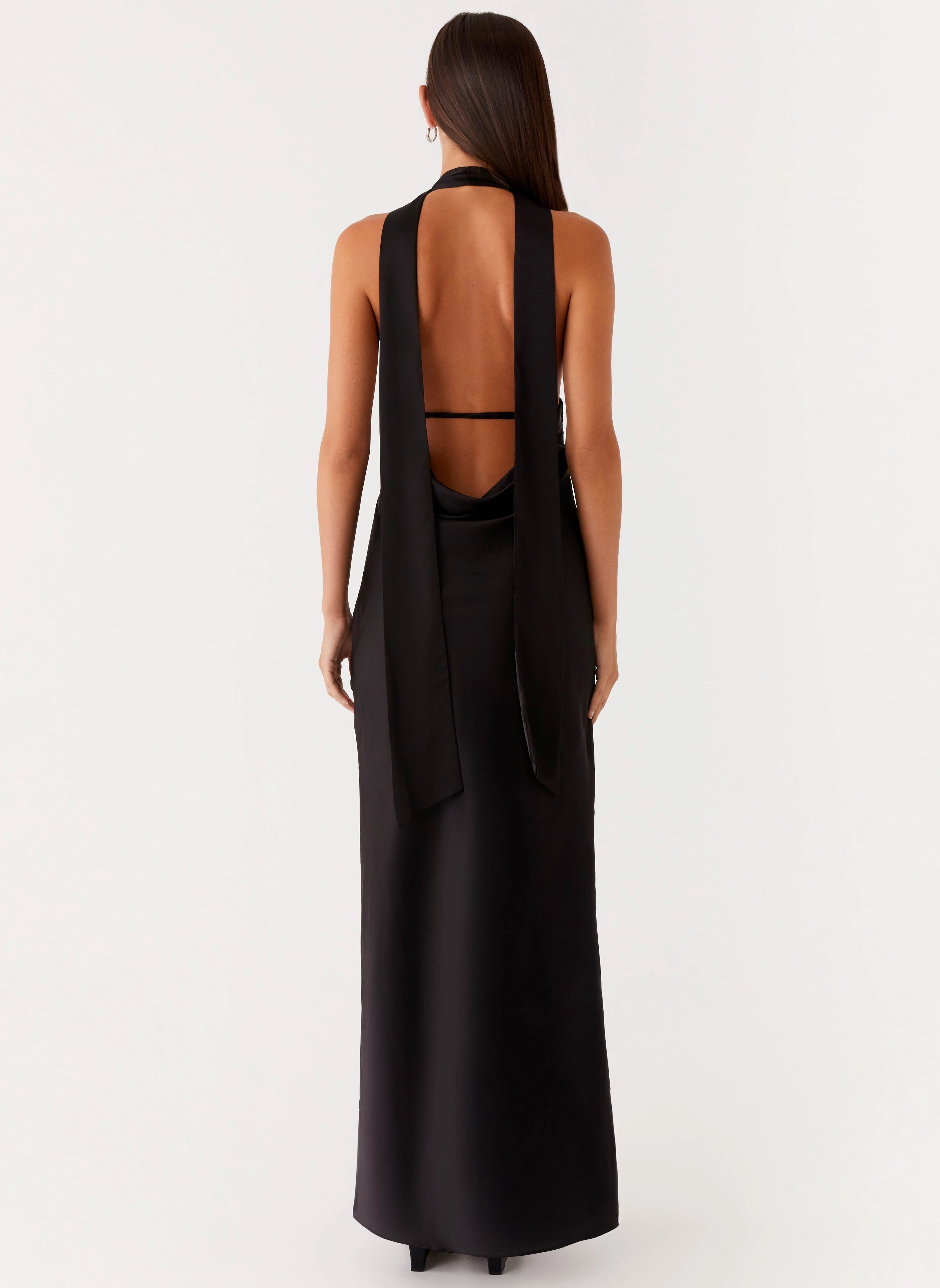 Mood Layer Fall Style Alicia Satin Halter Maxi Dress - Black