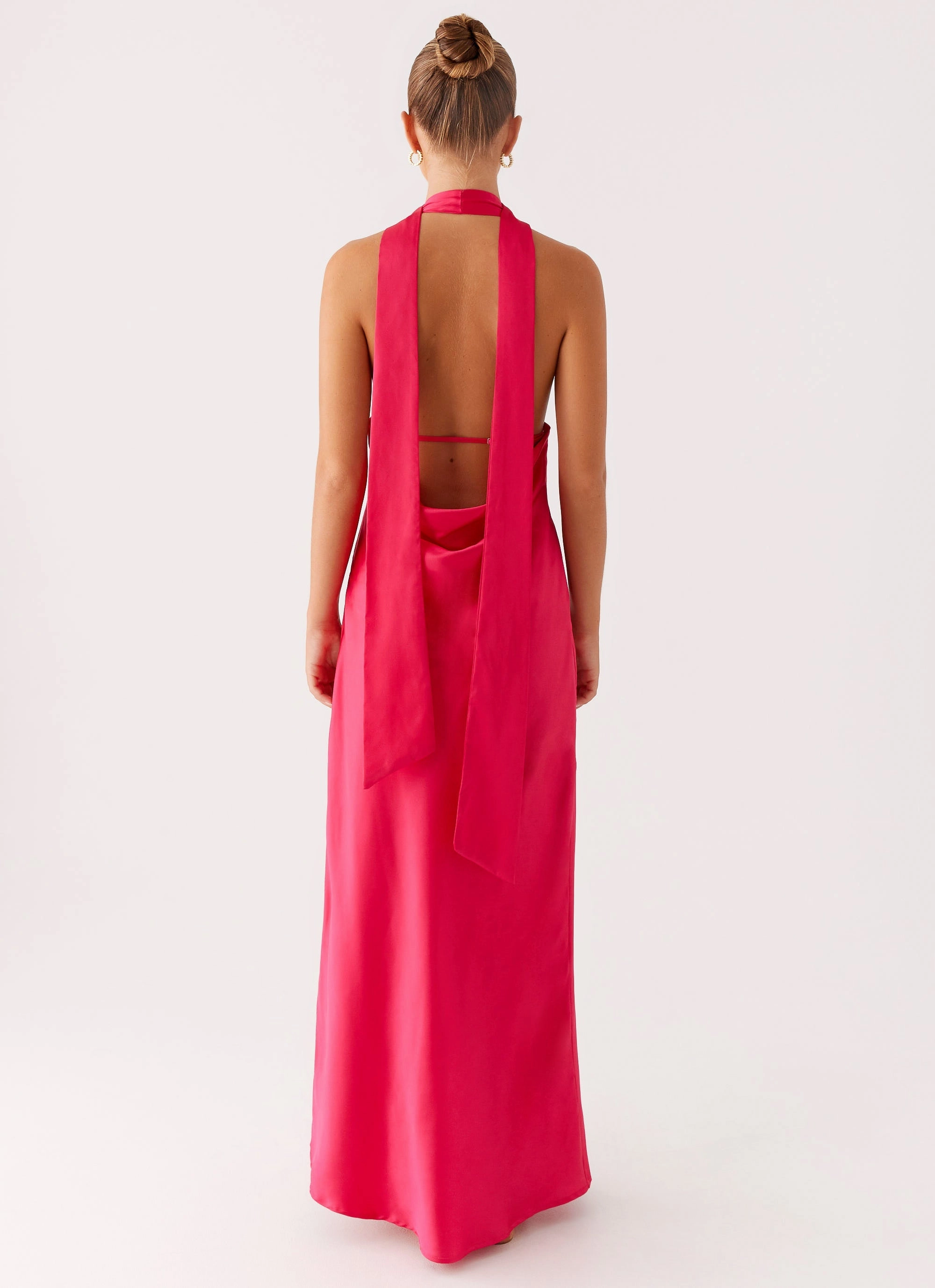 Alicia Satin Halter Maxi Dress - Fuchsia Office Friendly Day Romance