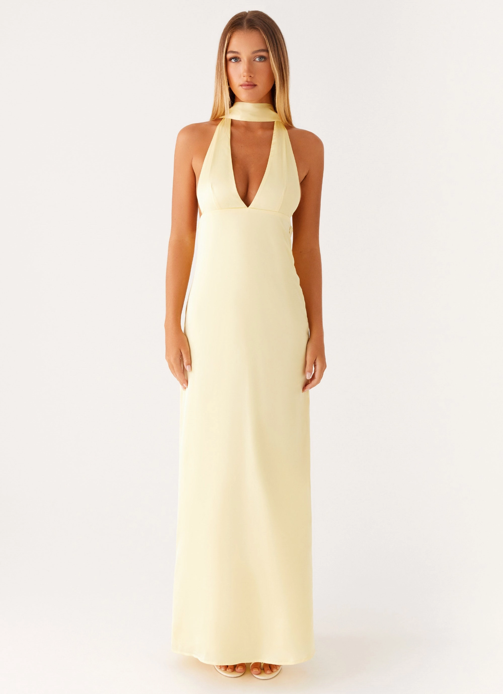 Movement Ready Alicia Satin Halter Maxi Dress - Yellow
