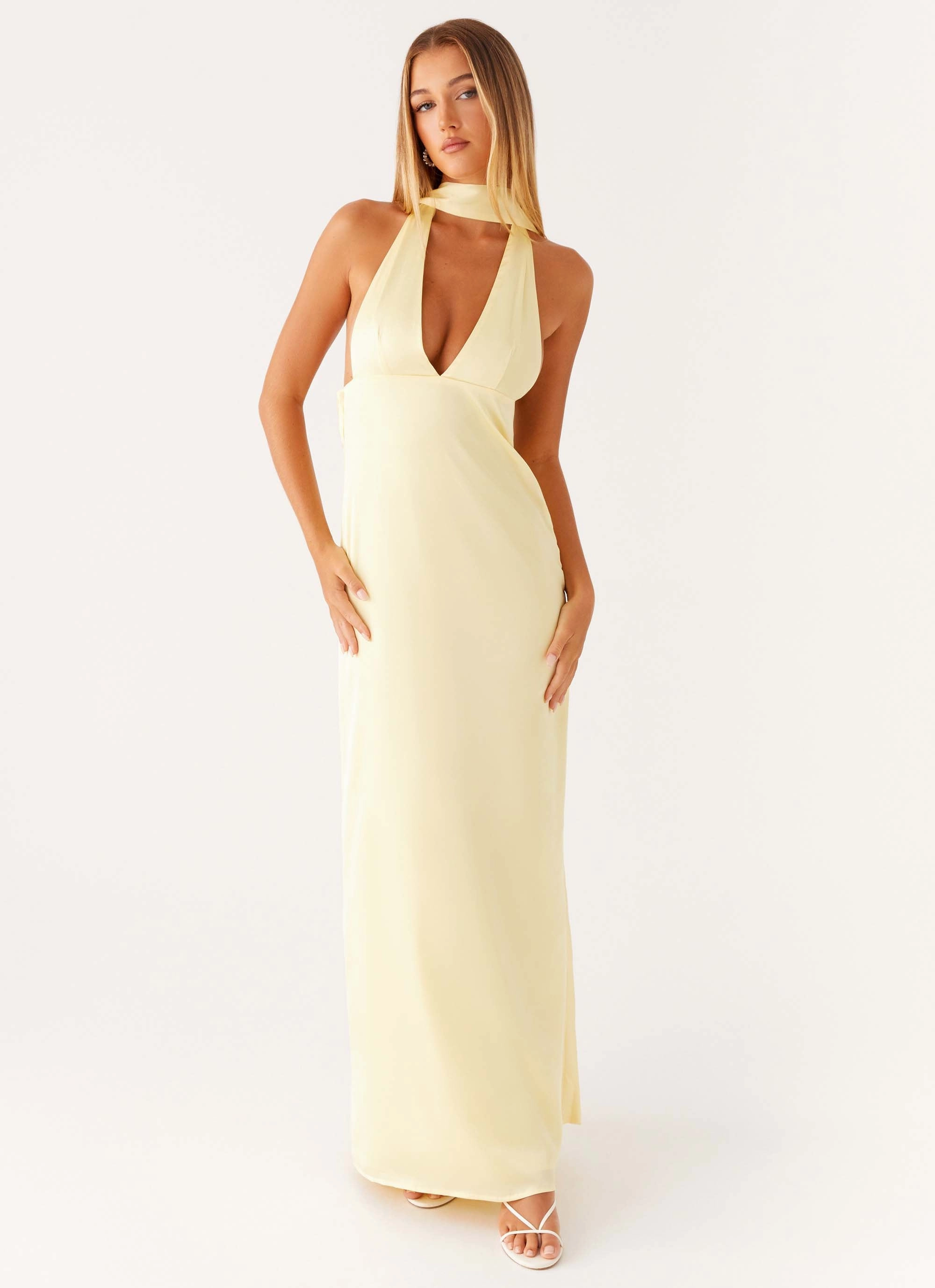 Alicia Satin Halter Maxi Dress - Yellow Style Upgrade Day Glow