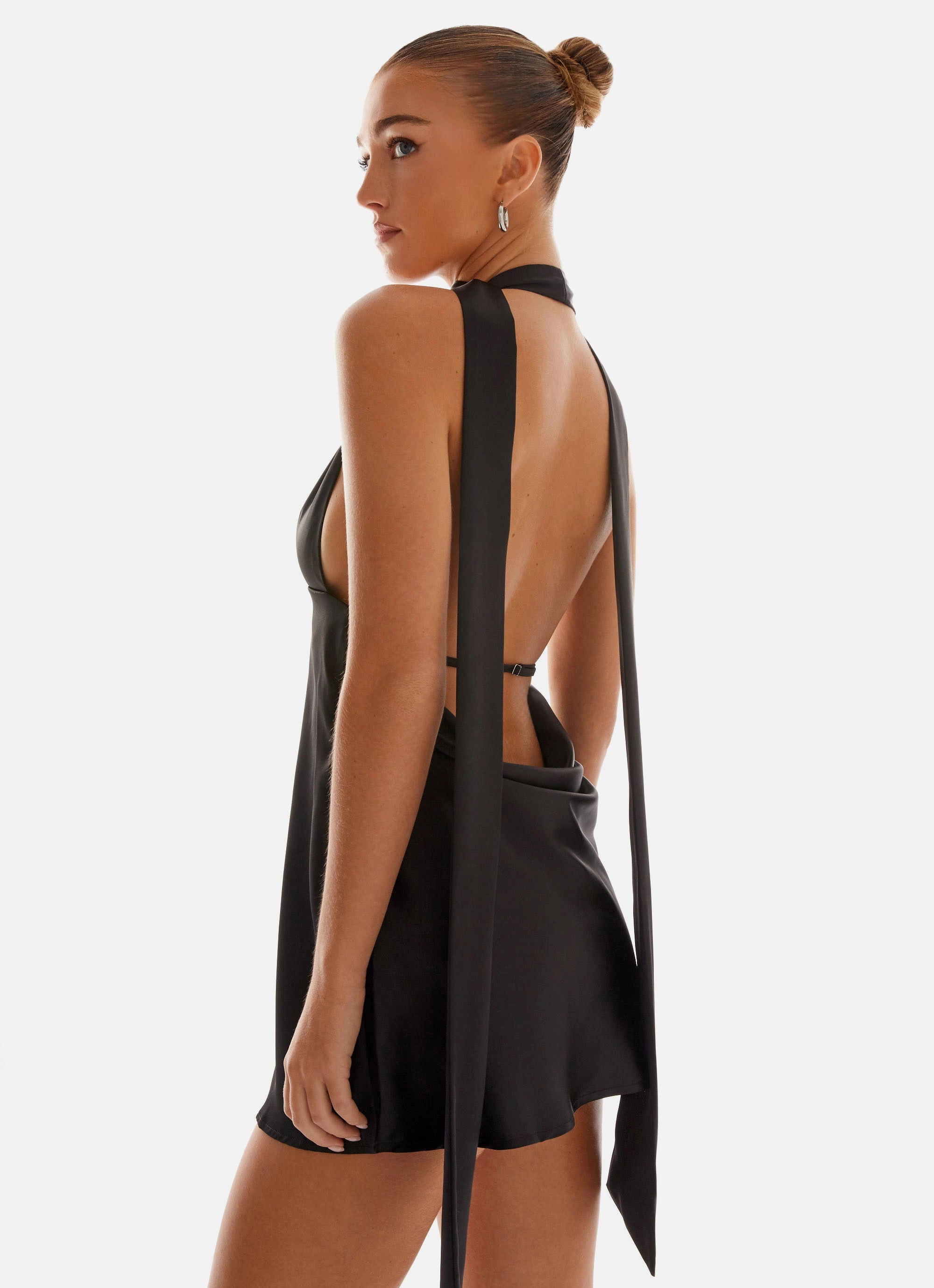 Layered-Look Alicia Satin Halter Mini Dress - Black