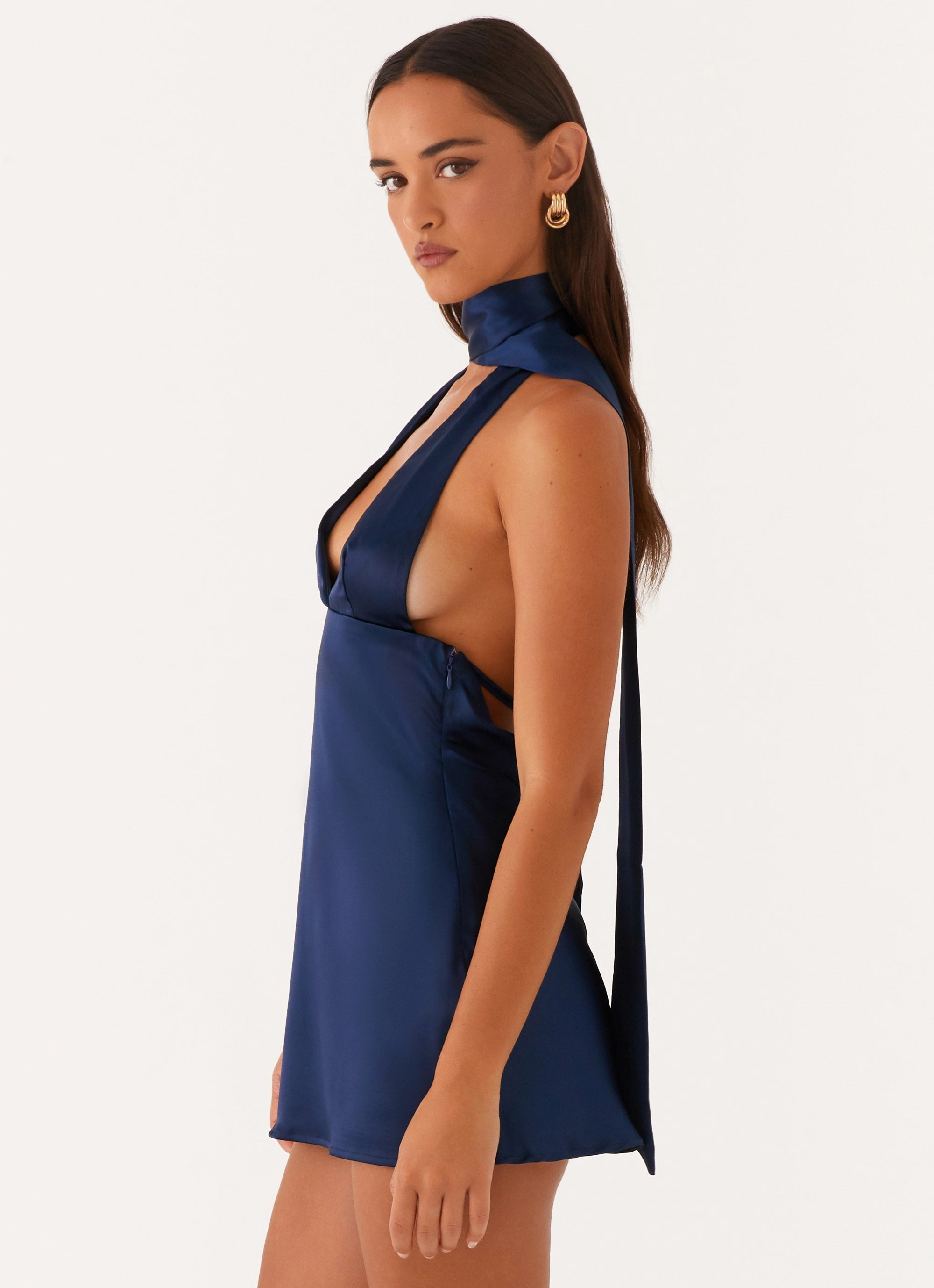 Smart Fit Alicia Satin Halter Mini Dress - Navy