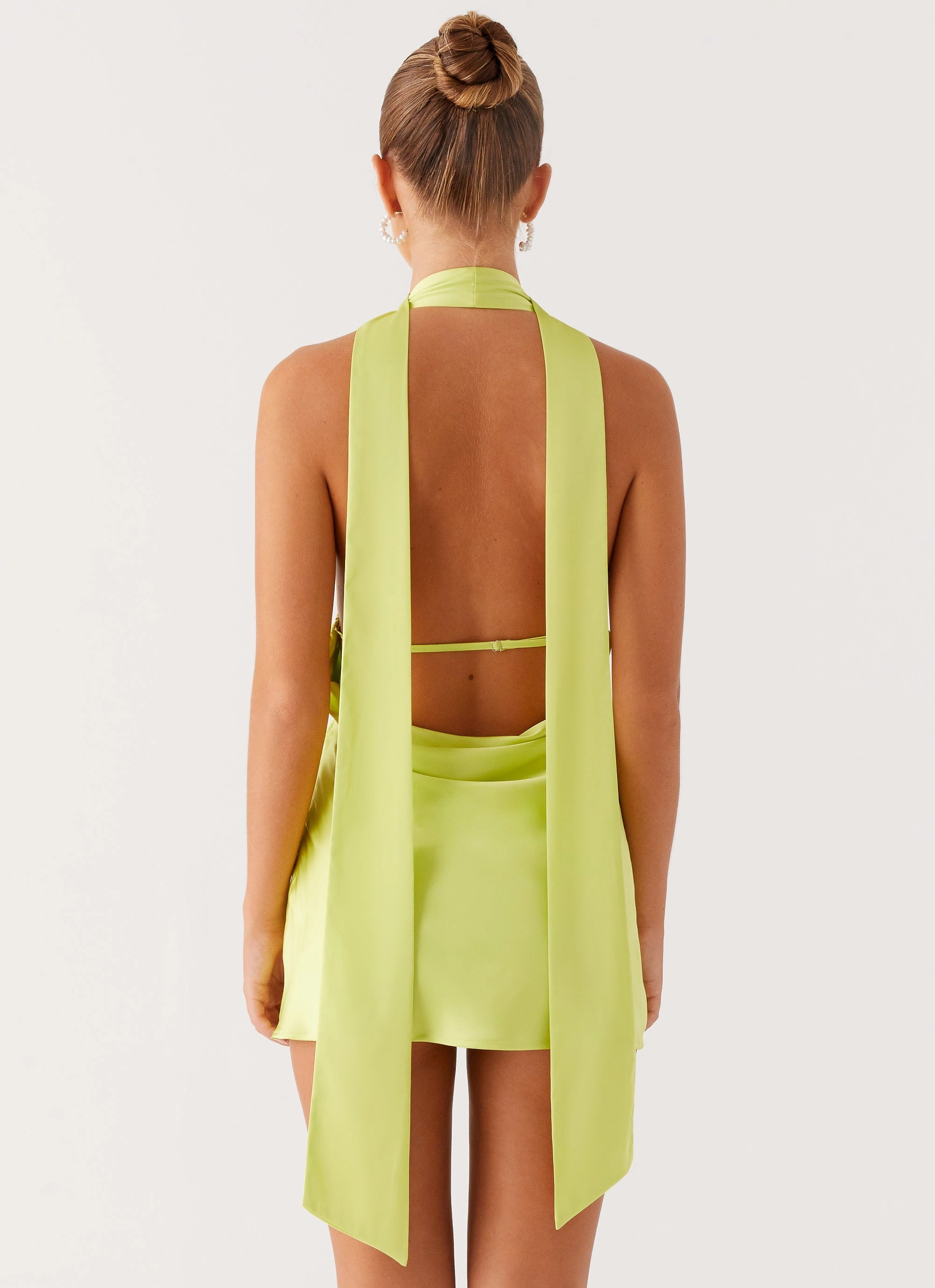Alicia Satin Halter Mini Dress - Sunny Lime Durable Stitching Figure Flattering