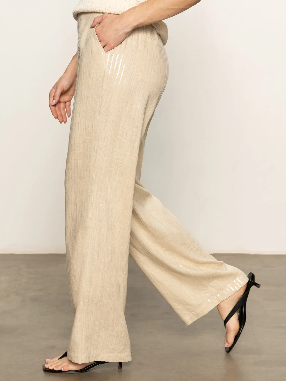 Coastal Semi-High Rise Pant Sand Sequin Stripe Light Reflective Details