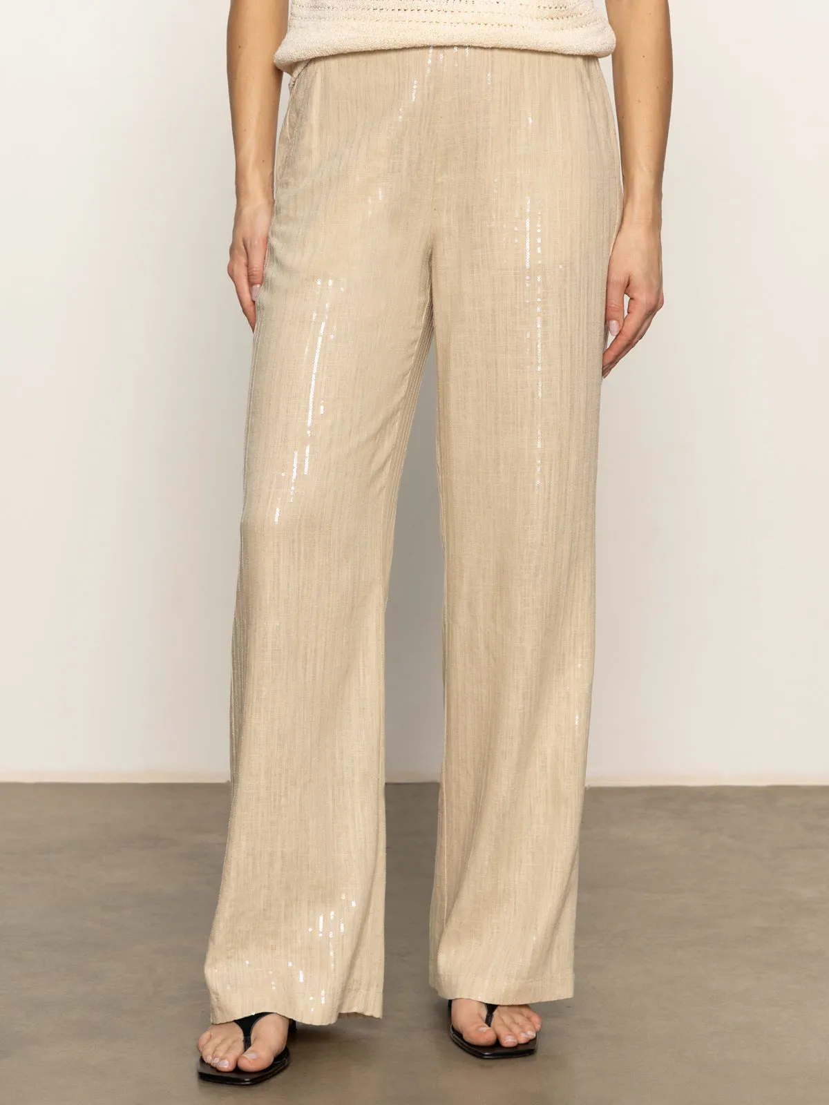 Coastal Semi-High Rise Pant Sand Sequin Stripe Cozy Stretch