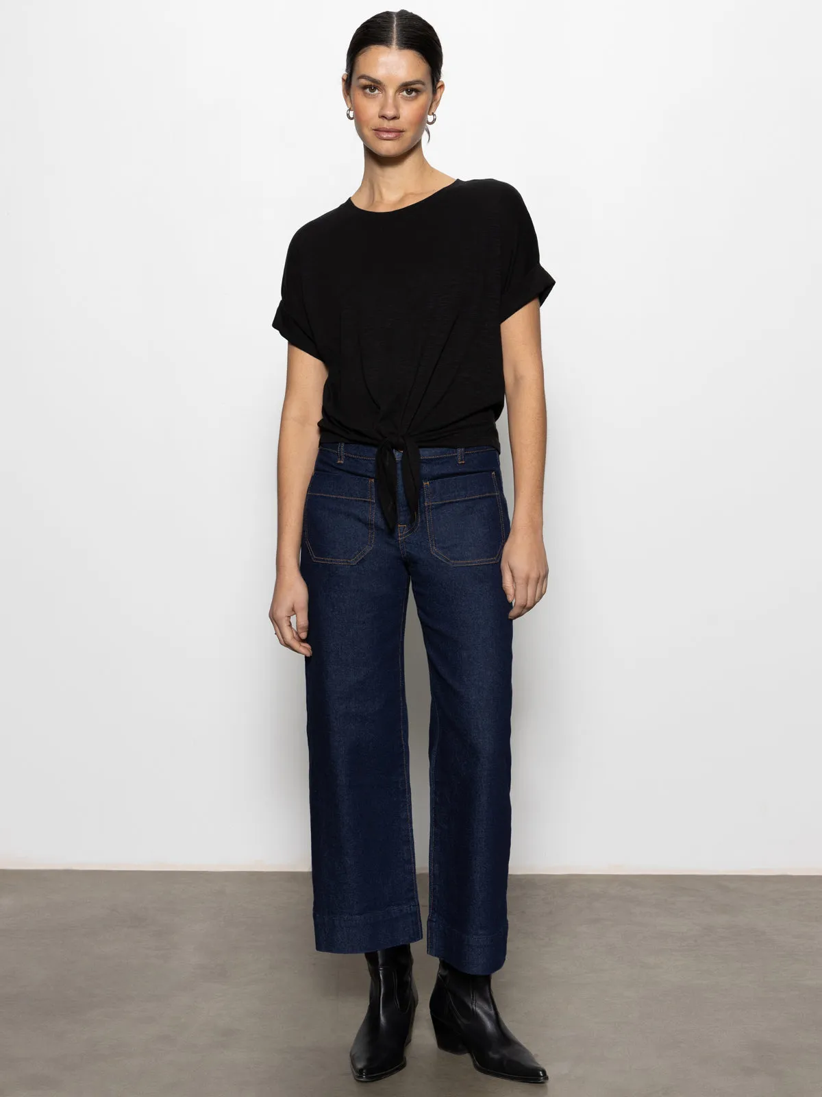 All Day Tie Tee Black Cozy Blouse