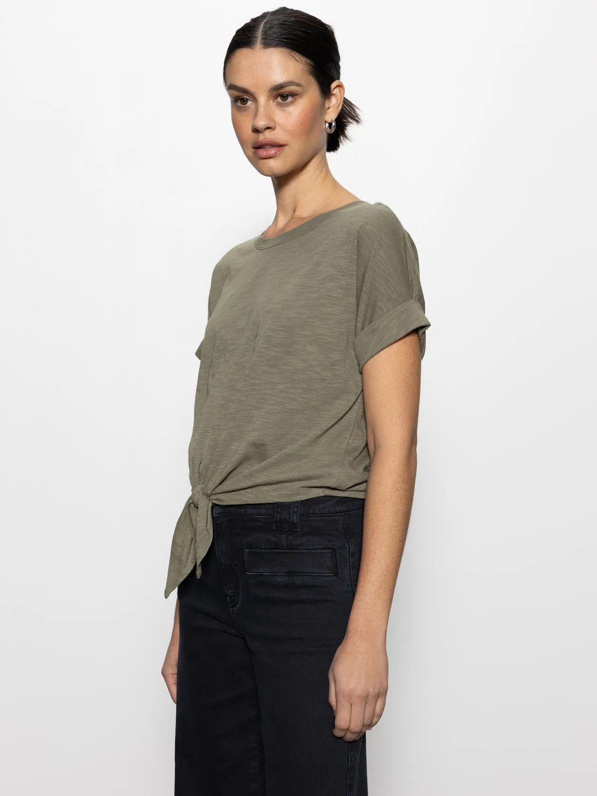 All Day Tie Tee Trail Green Flexible Neckline