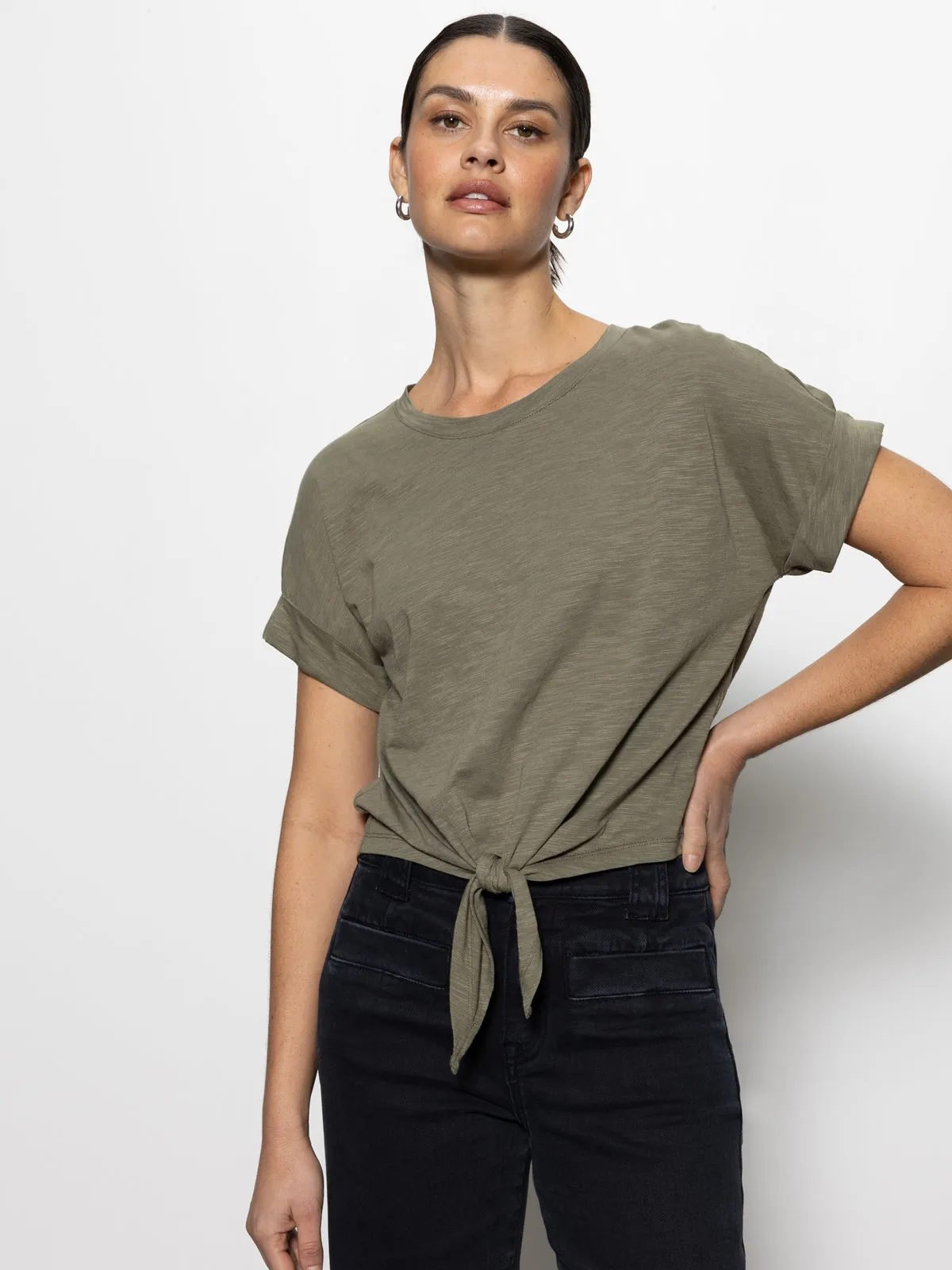 RibbedCuff Fitted Shirt All Day Tie Tee Trail Green