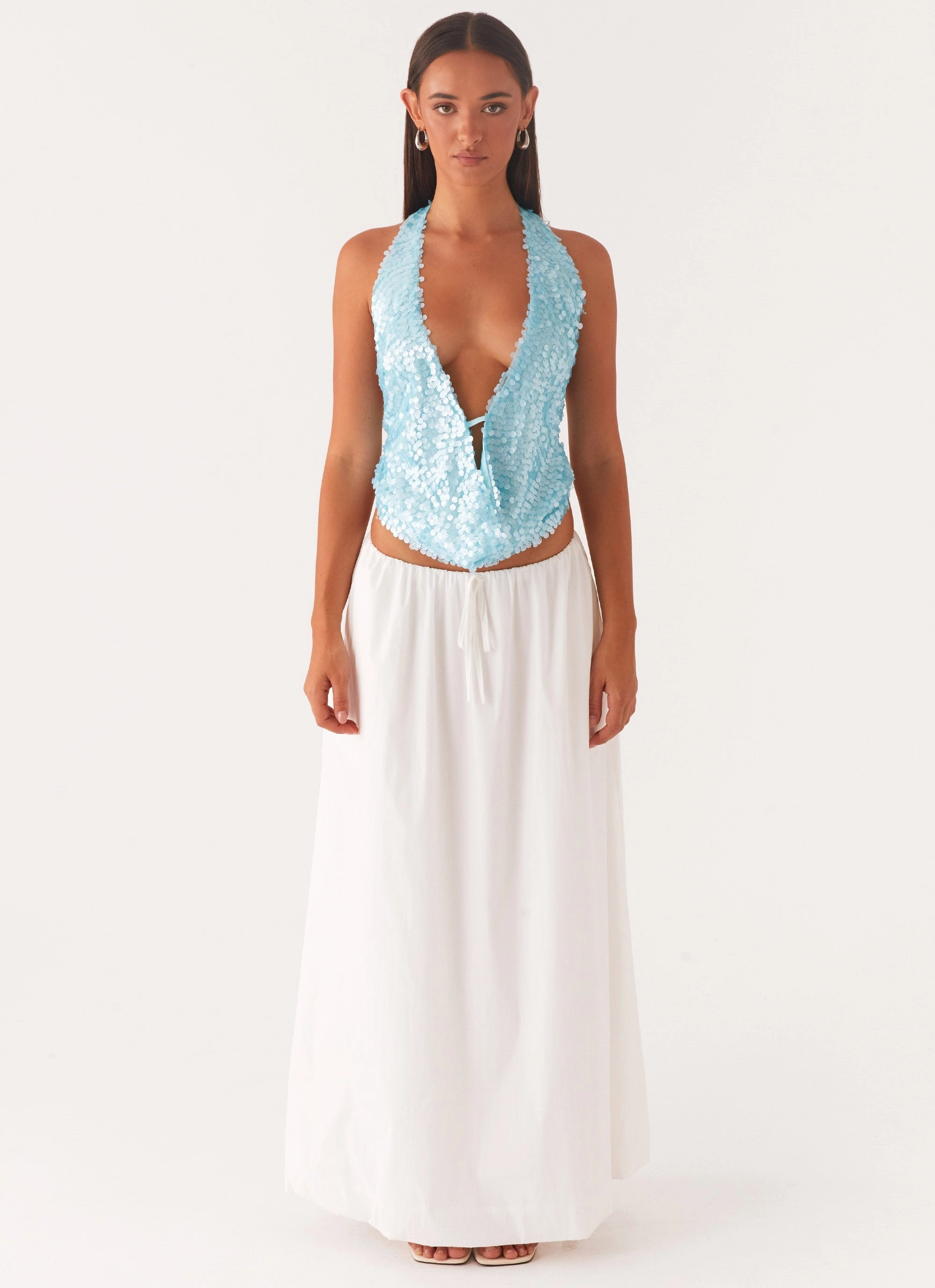 Rio Dreams Cowl Neck Halter Top - Turquoise Unstructured Silhouette Active Design