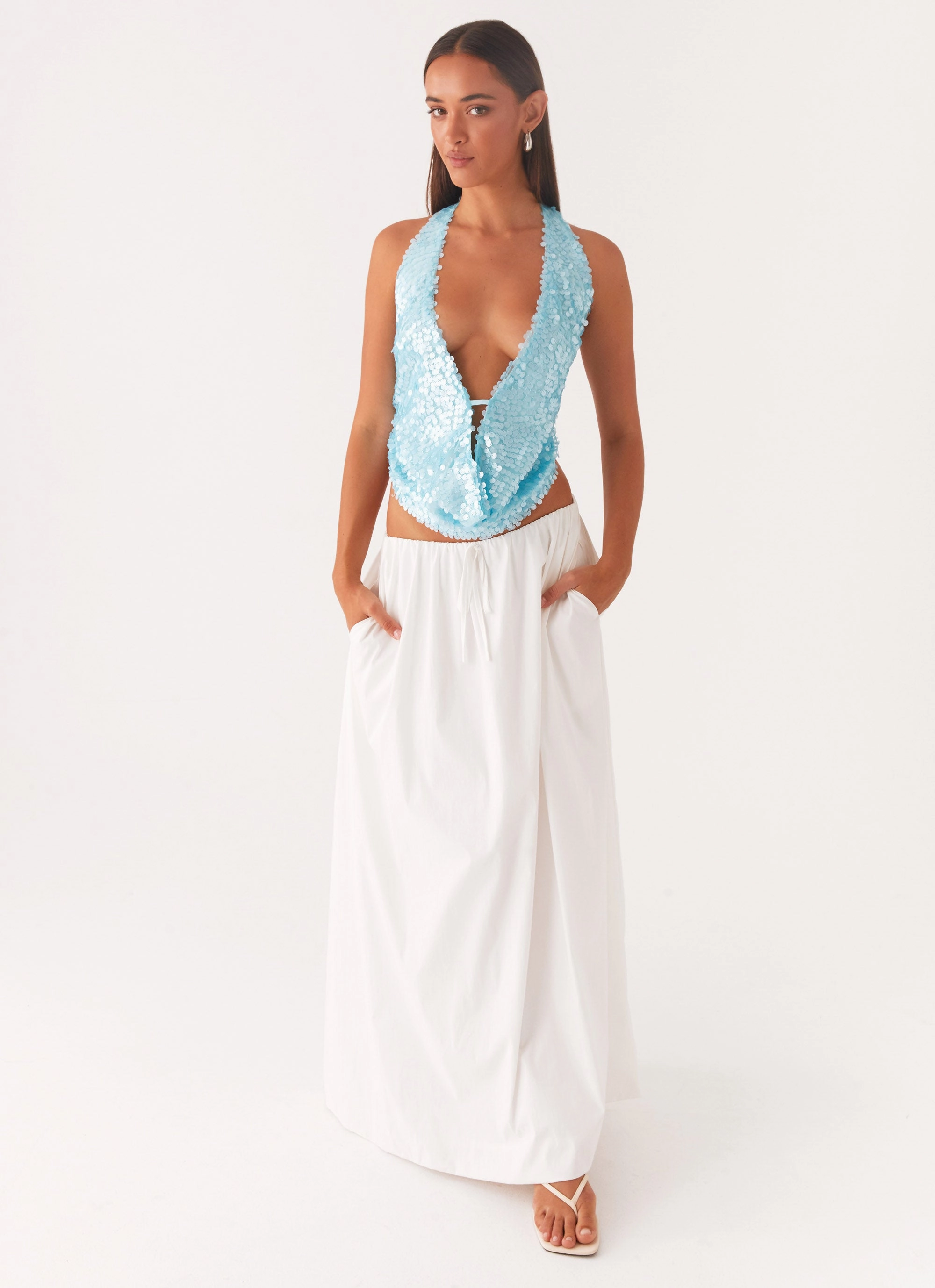 Compression Gradient Rio Dreams Cowl Neck Halter Top - Turquoise