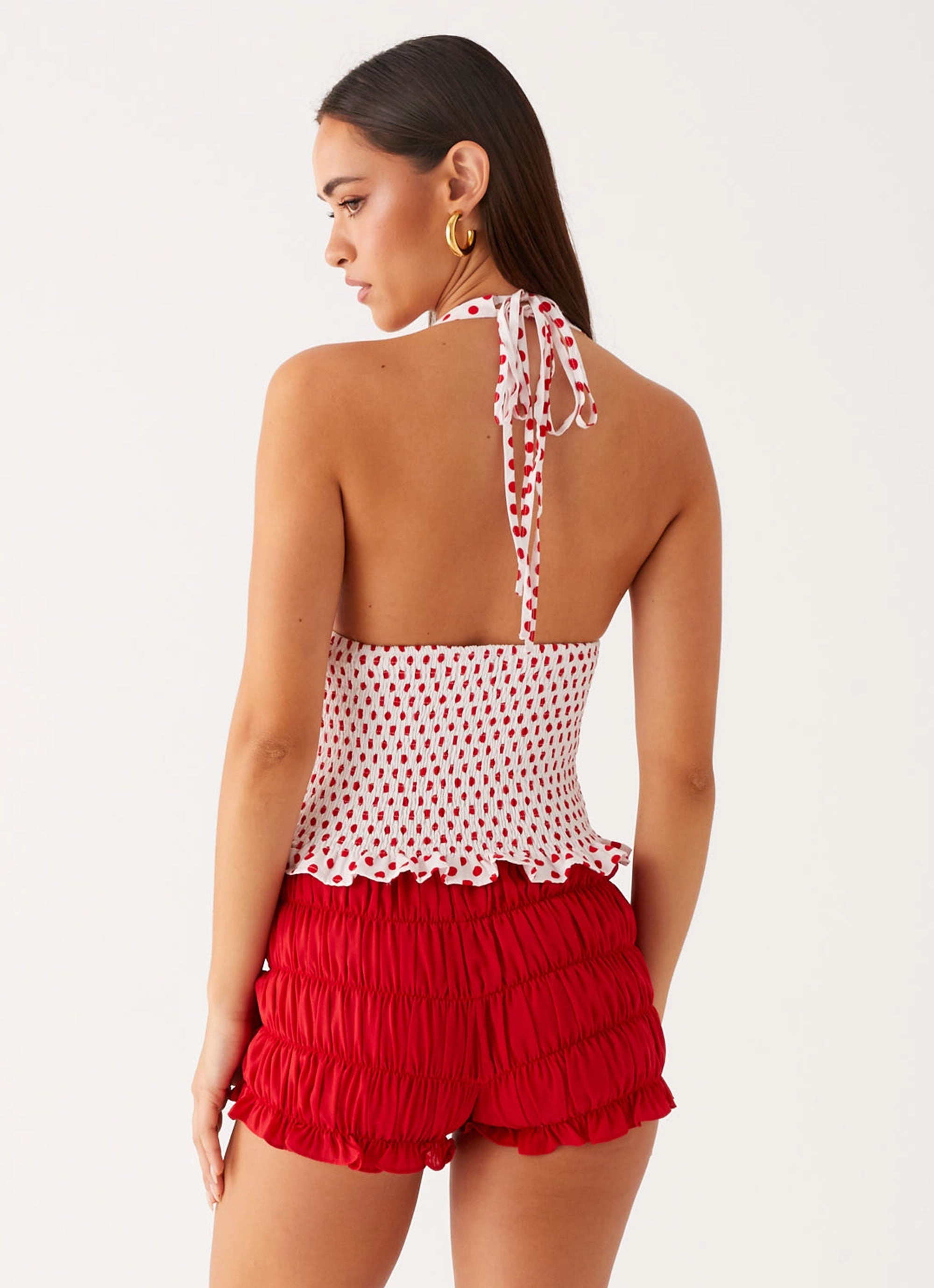 QuickRelease Kamren Halter Top - White Red Polka Dot